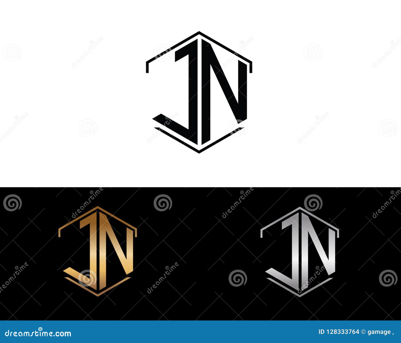 JN Letters Linked With Hexagon Shape Logo Stock Vector Illustration
