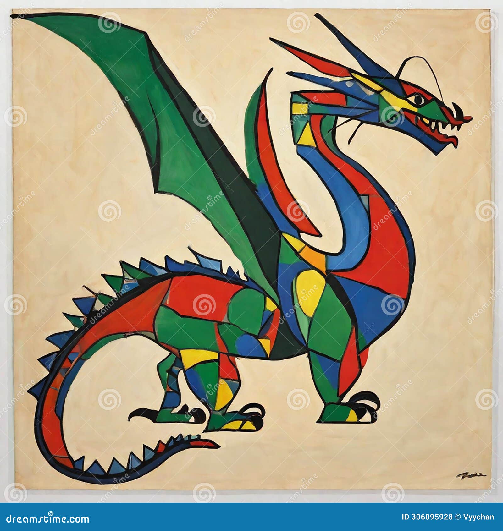 joan miro dragon painting abstract geometry colorful western freestyle paint dinosaur draw ai art
