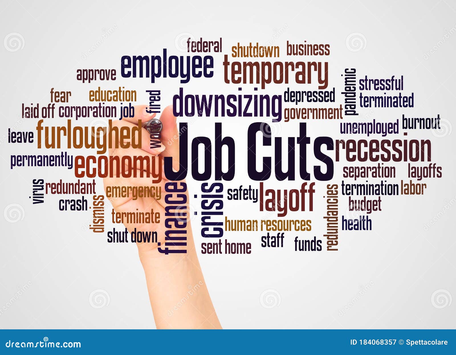 Job Cuts Word Cloud and Hand with Marker Concept Stock Image Image of