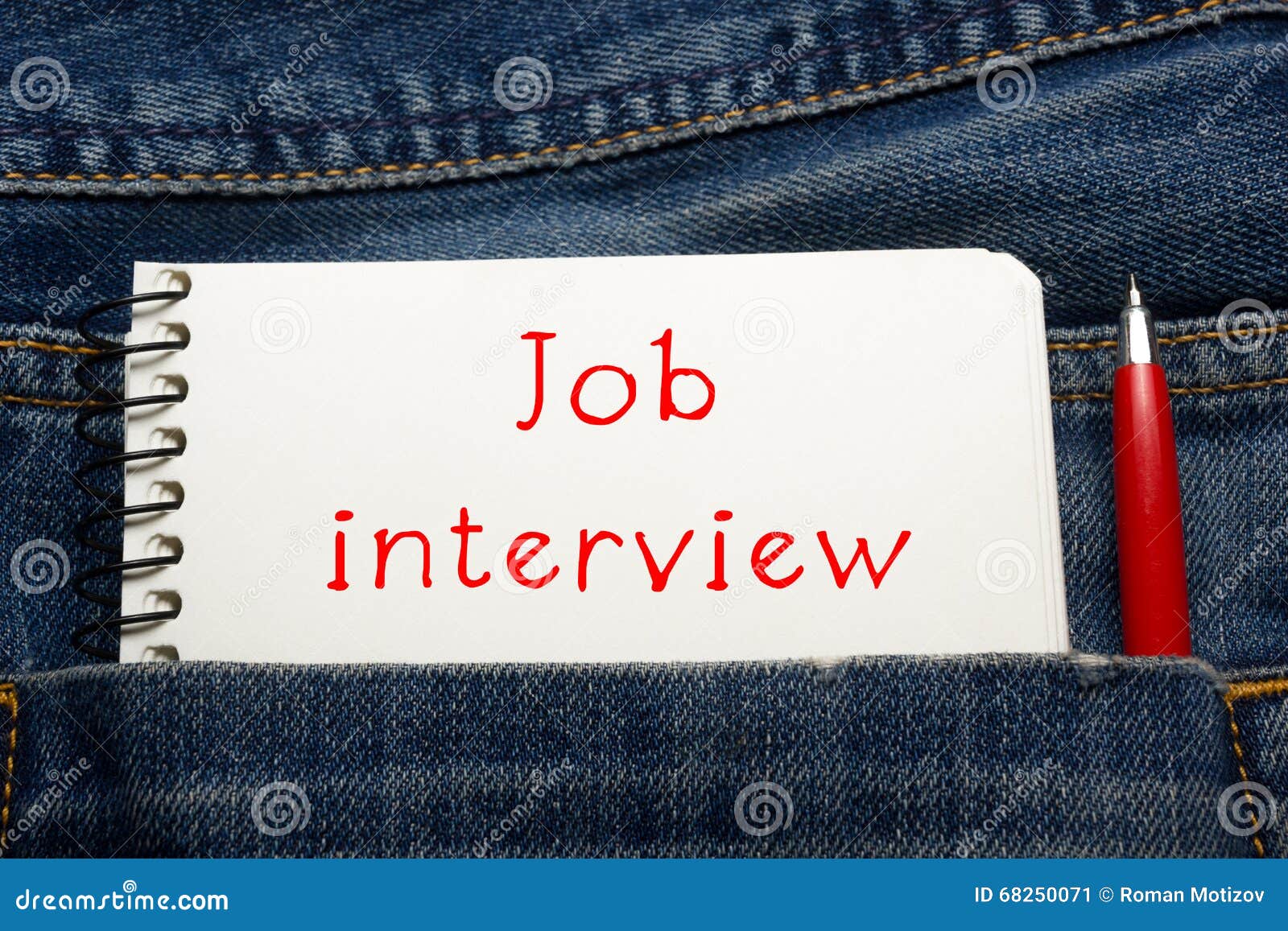 Job Interview Concept . Pen and Notepad with Message at Pocket. Stock