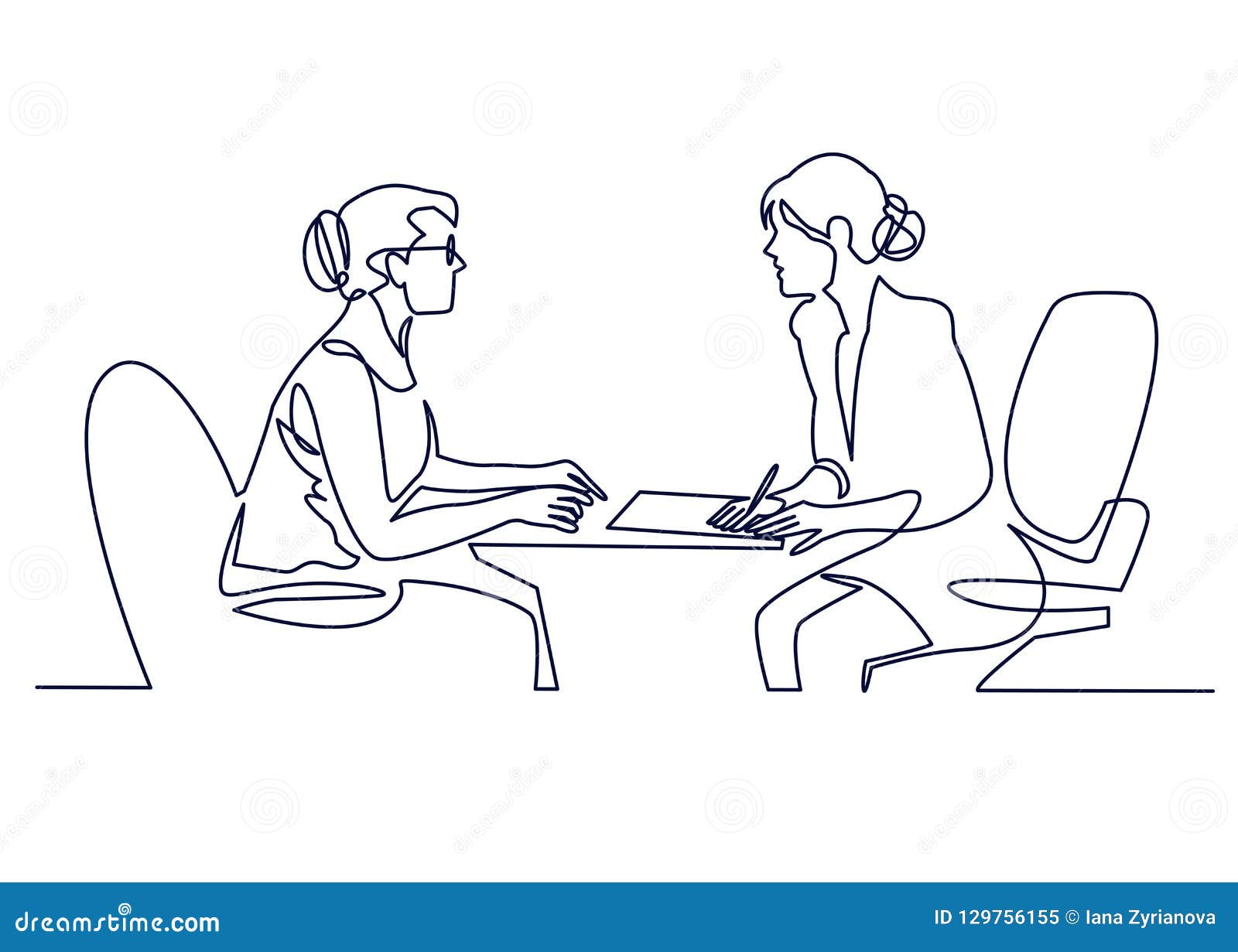 job interview -  modern simple one line  composition with recruiter and candidate. continuous line drawing