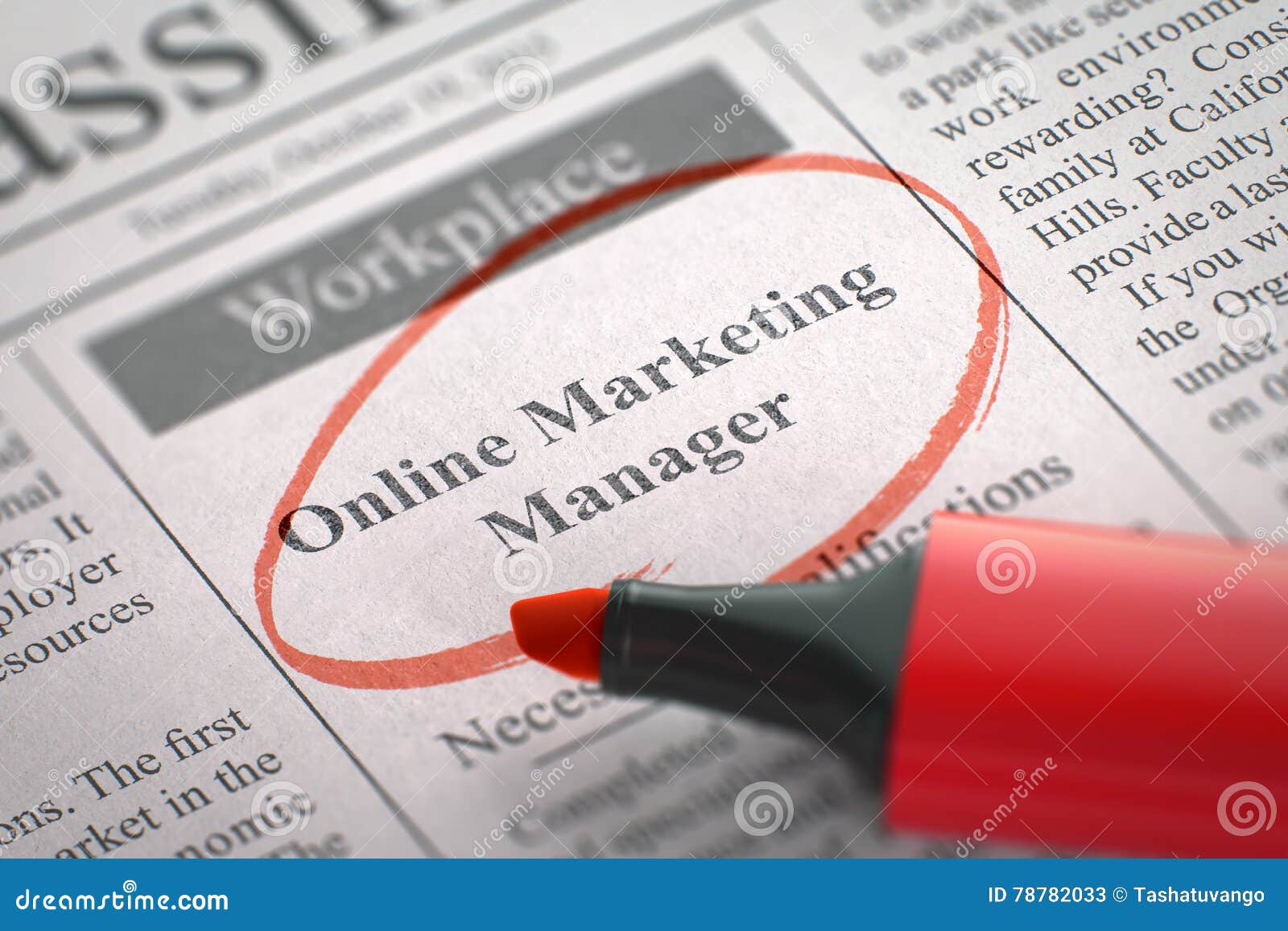 Job Opening Online Marketing Manager. 3D. Stock Image ...