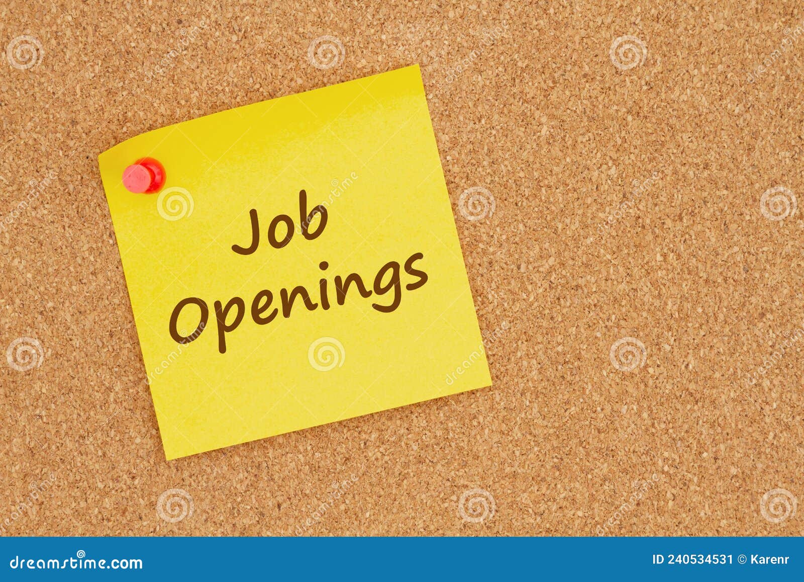 job openings message on yellow sticky note on a bulletin board