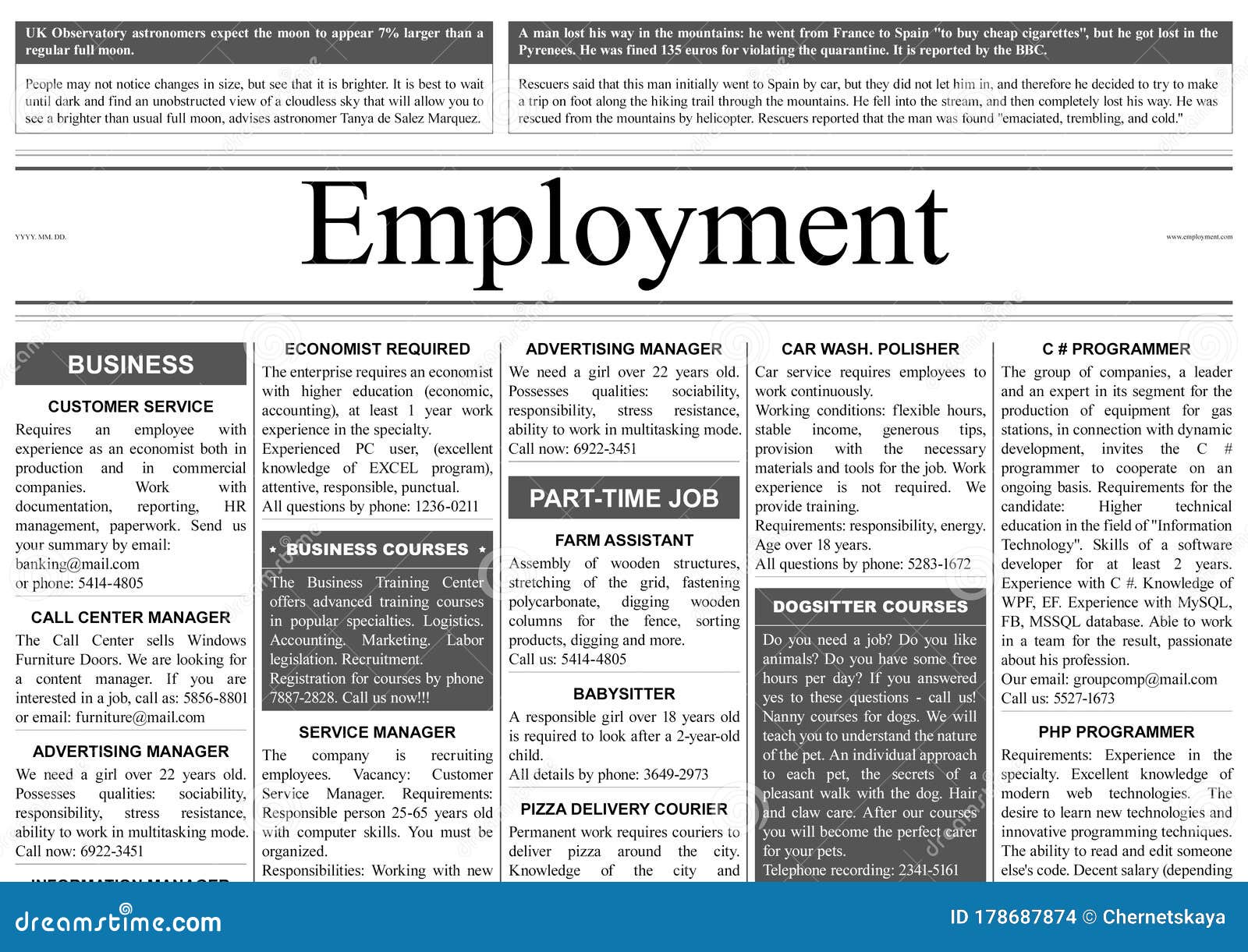 Job Search. Newspaper Full of Advertisements Editorial Stock Image