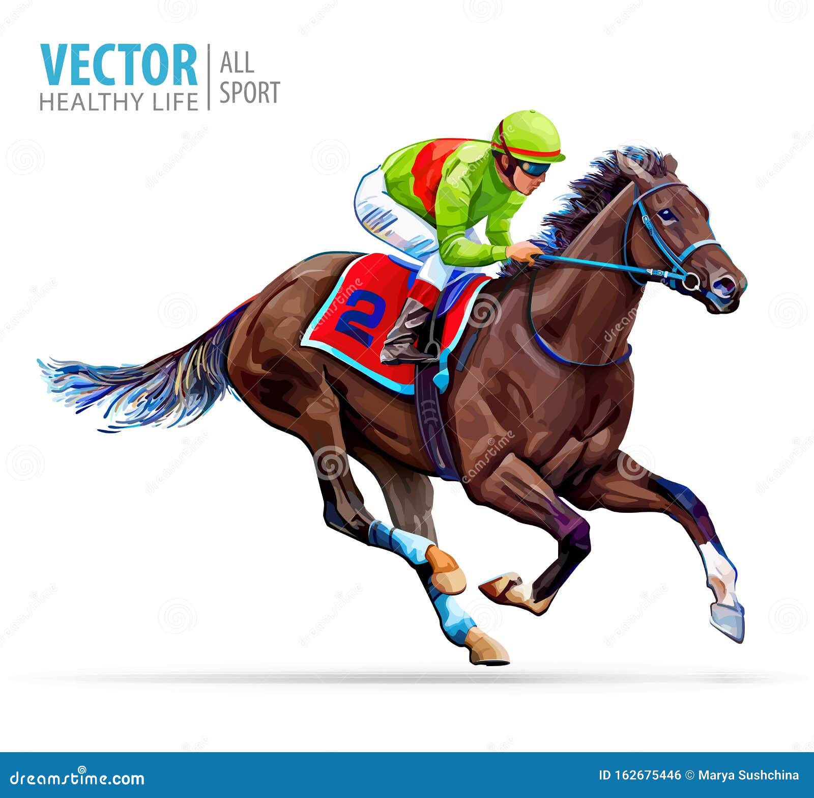 jockey on racing horse. sport. champion. hippodrome. racetrack. equestrian. derby. speed.  on white background
