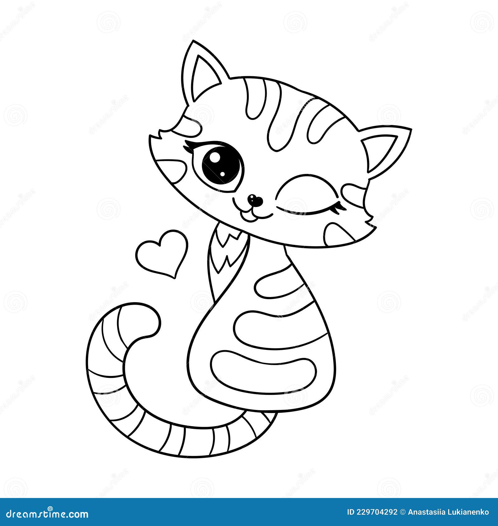 Jocoso Gatito De Dibujos Animados. Imagen Lineal En Blanco Y Negro. Vector  Ilustración del Vector - Ilustración de vector, bebé: 229704292