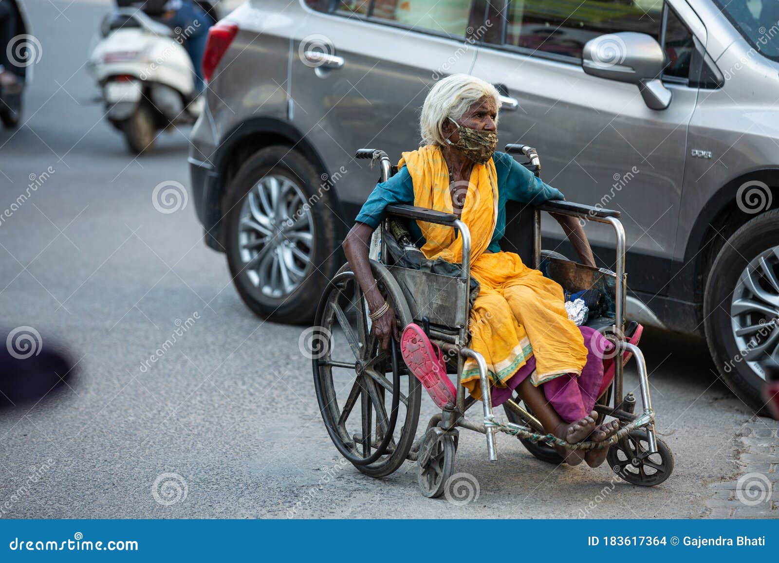 Jodhpur, Rajasthan, India - May 20 2020: Poor Helpless Handicapped Old