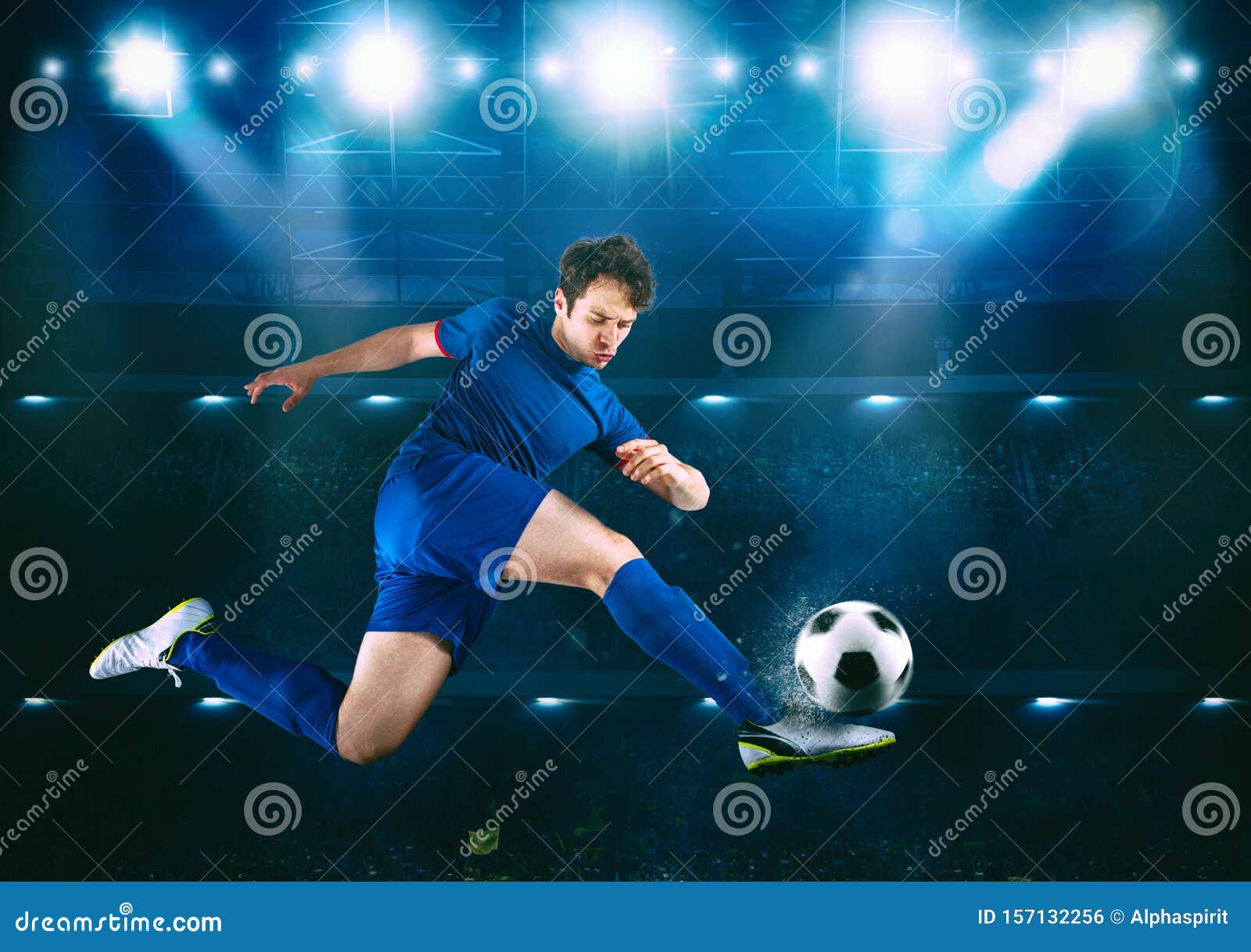 Jogador De Futebol Pronto Para Jogar Ou Chutar a Bola Em Suas Mãos