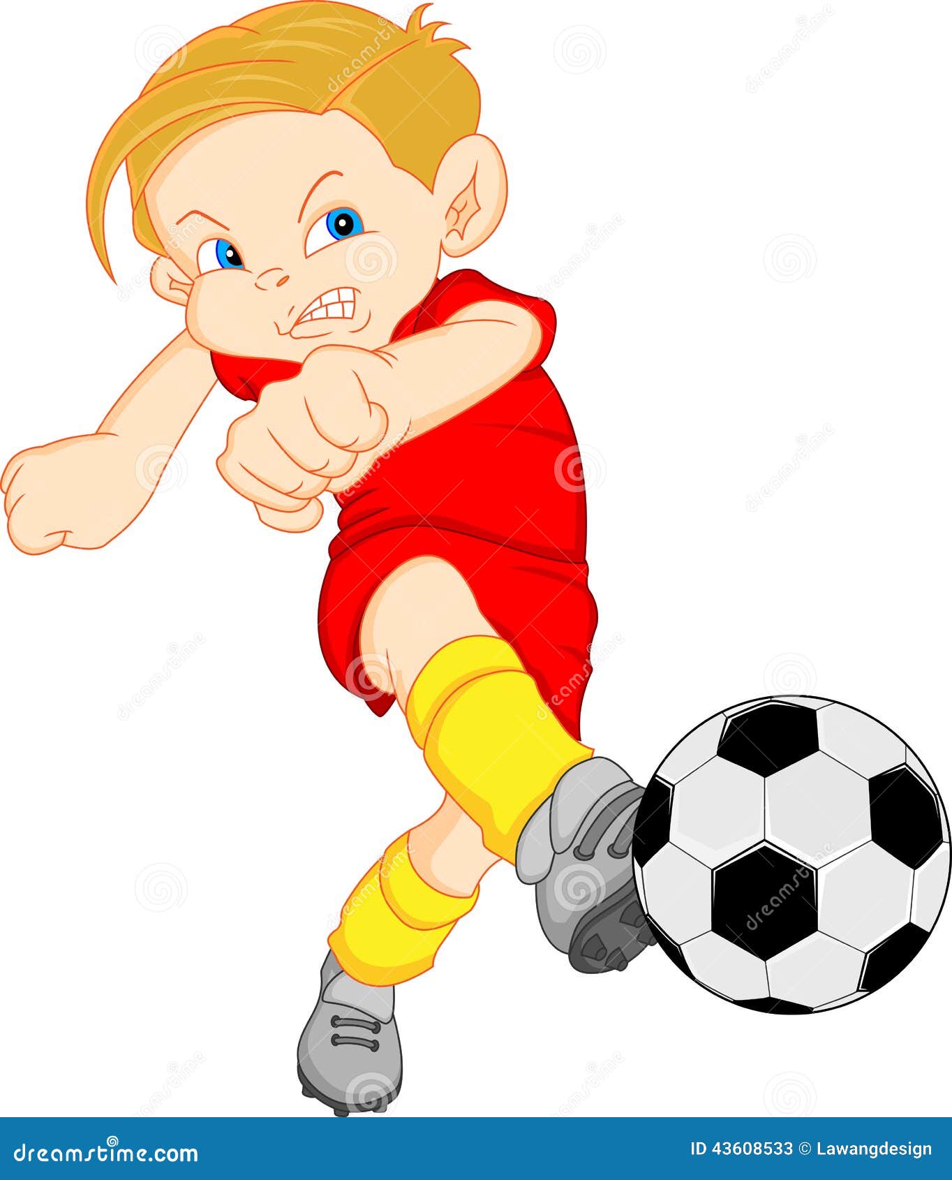 Um menino personagem de desenho animado jogando futebol