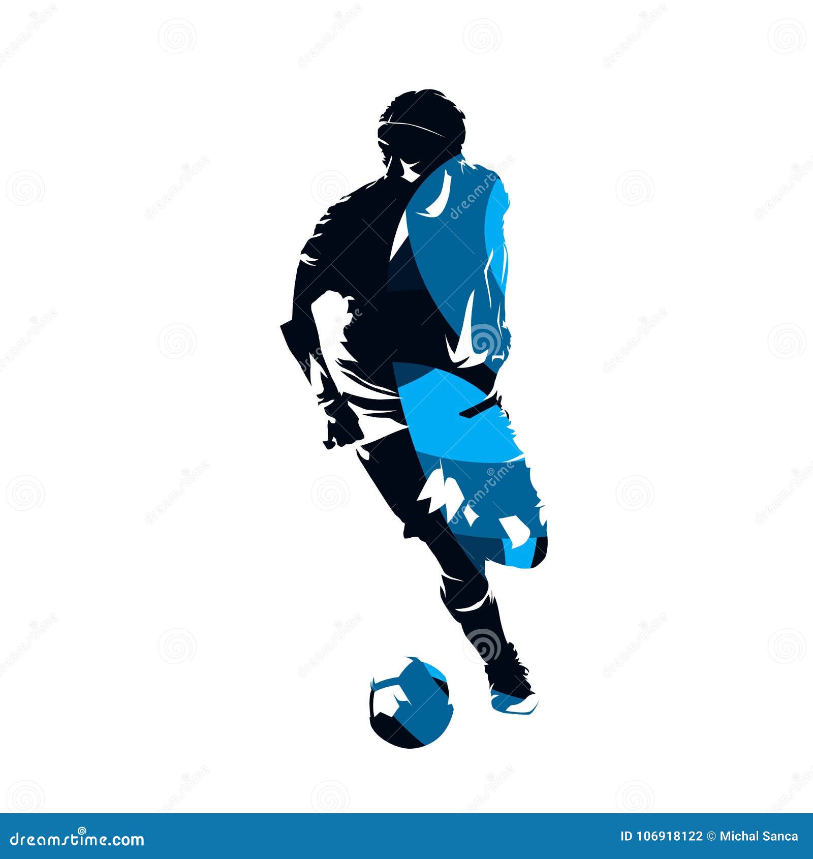 Jogador De Futebol Que Corre Com Bola, Silhueta Azul Abstrata Do ...