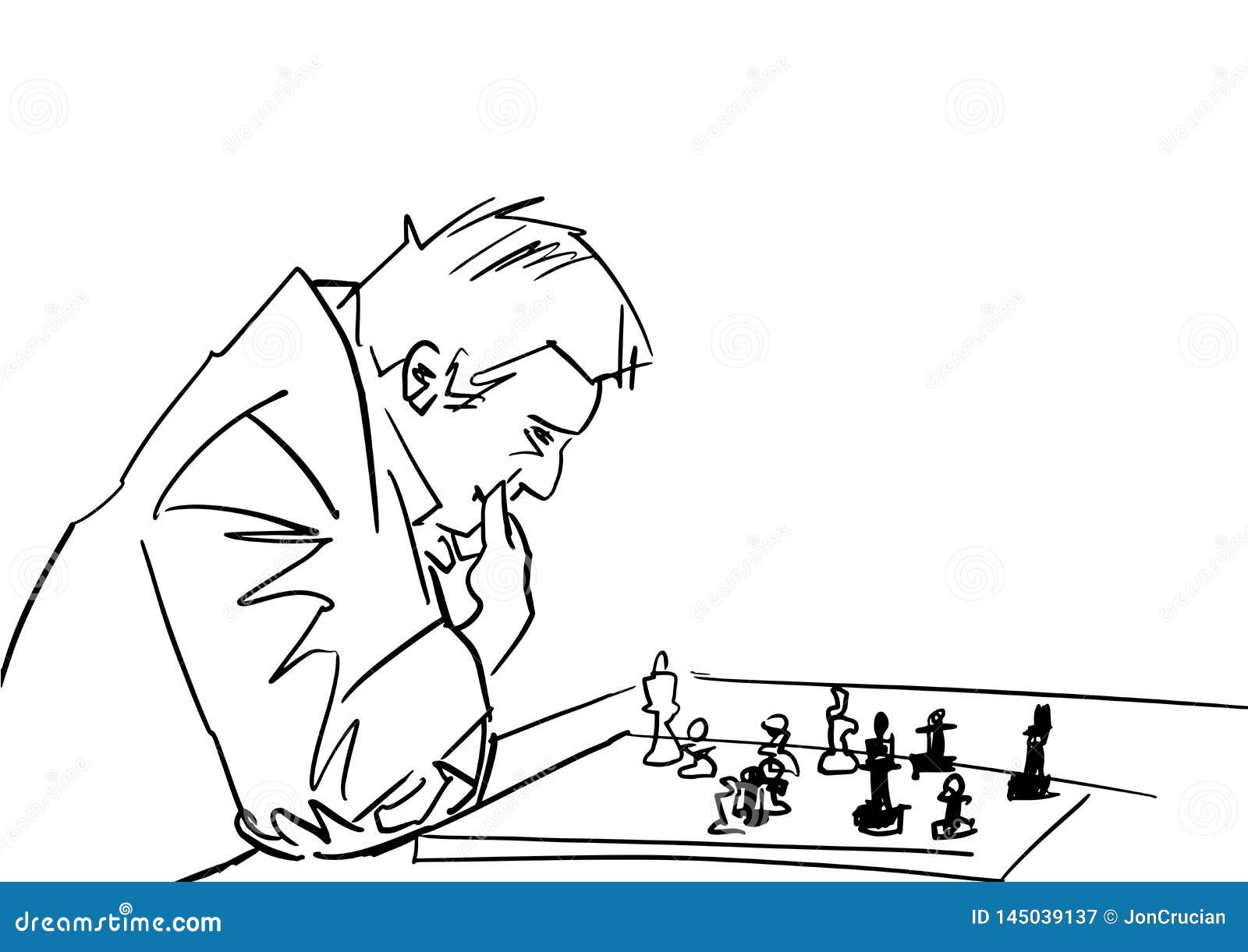Jogador de xadrez italiano pensativo contemplando movimento estratégico com  tabuleiro de xadrez em vista