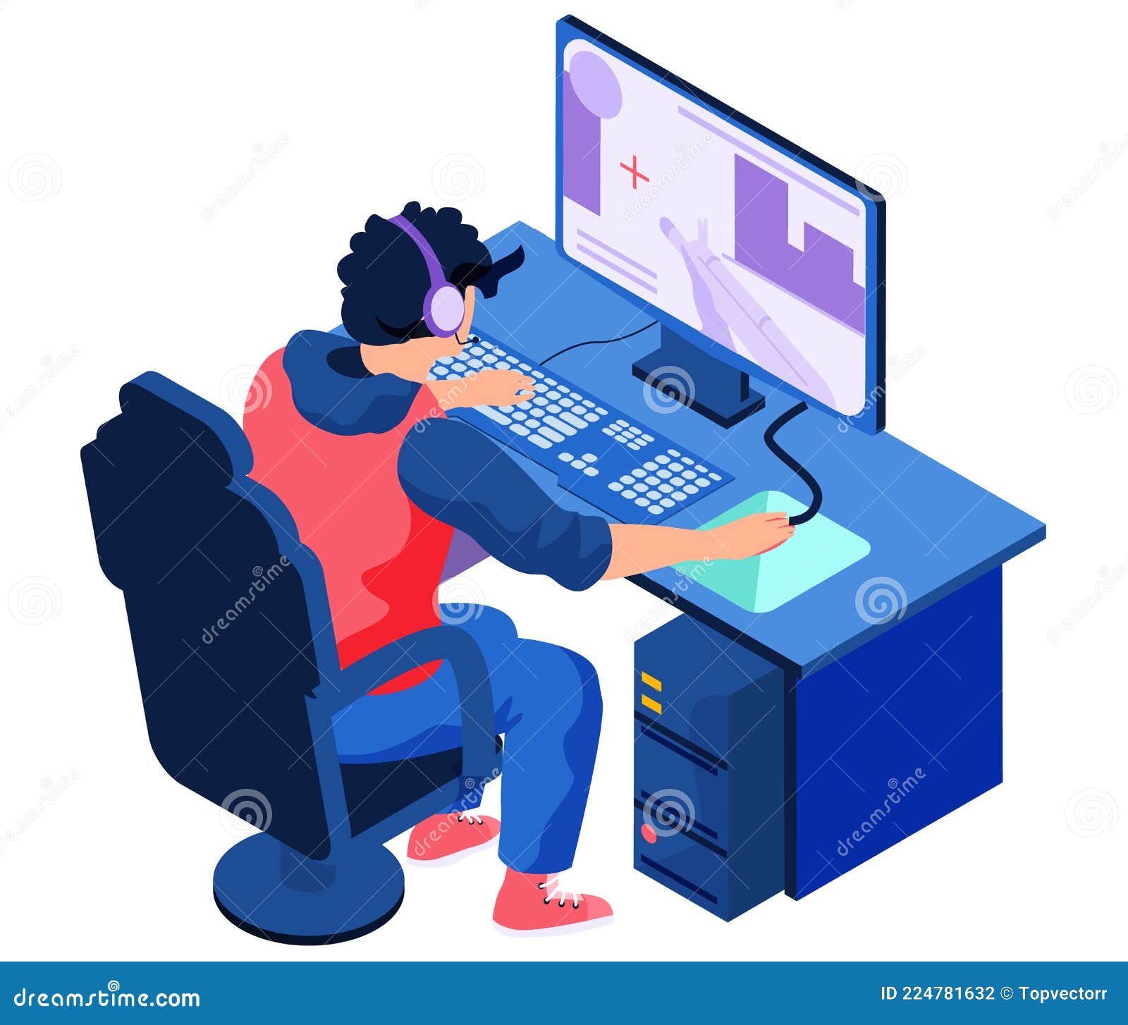 Ilustração do conceito de jogos online com computador