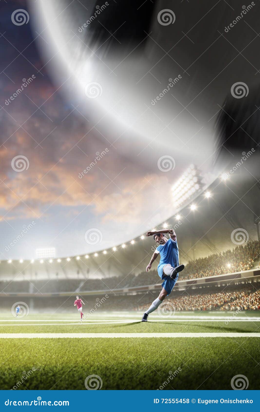 Jogador de futebol americano em jogo de ação com fundo de estádio de futebol
