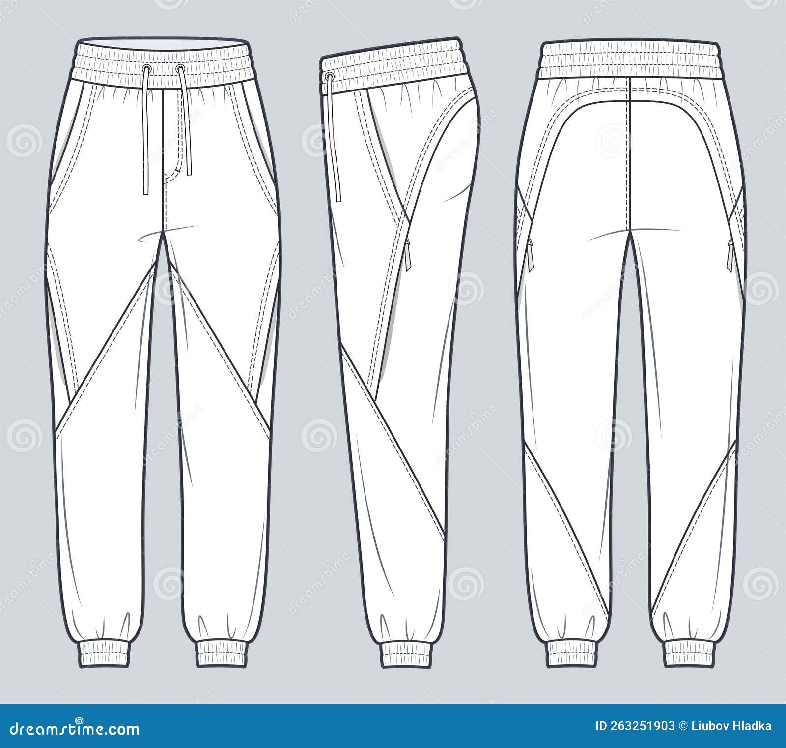 Jogger Pants Fashion Flat Technical Drawing Template. Stock Vector ...