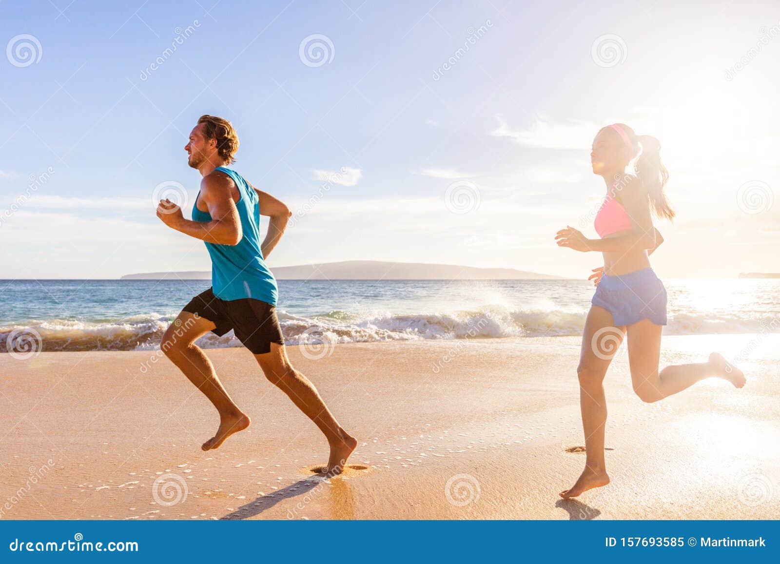 Jogging Couple Morning Beach Run 