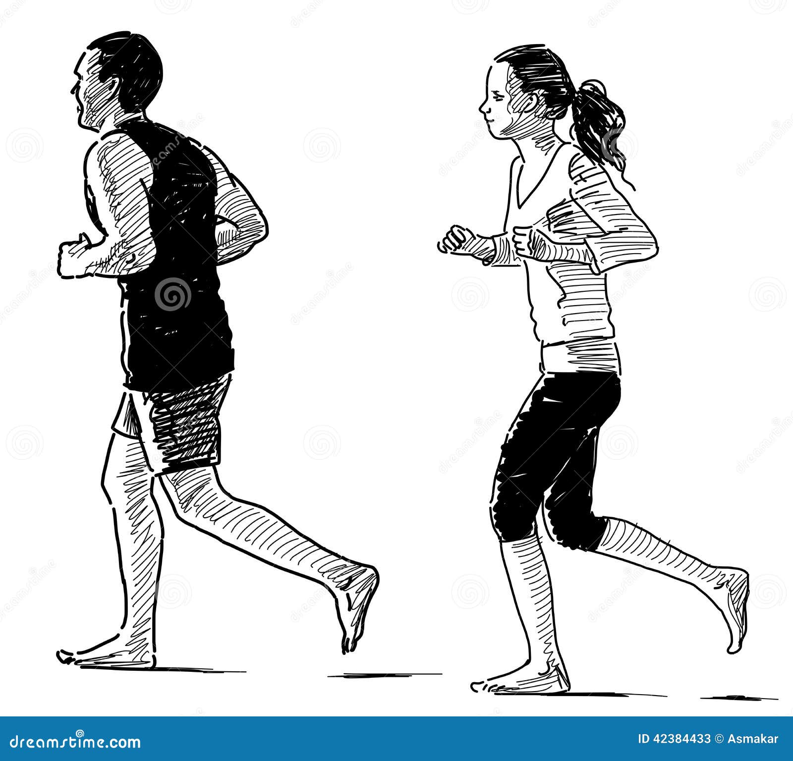 Jogging couple stock vector. Illustration of drawn, drawing 42384433