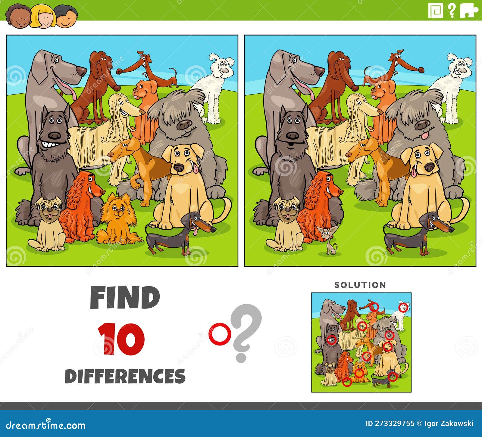 Desenho animado de encontrar as diferenças entre imagens - jogo