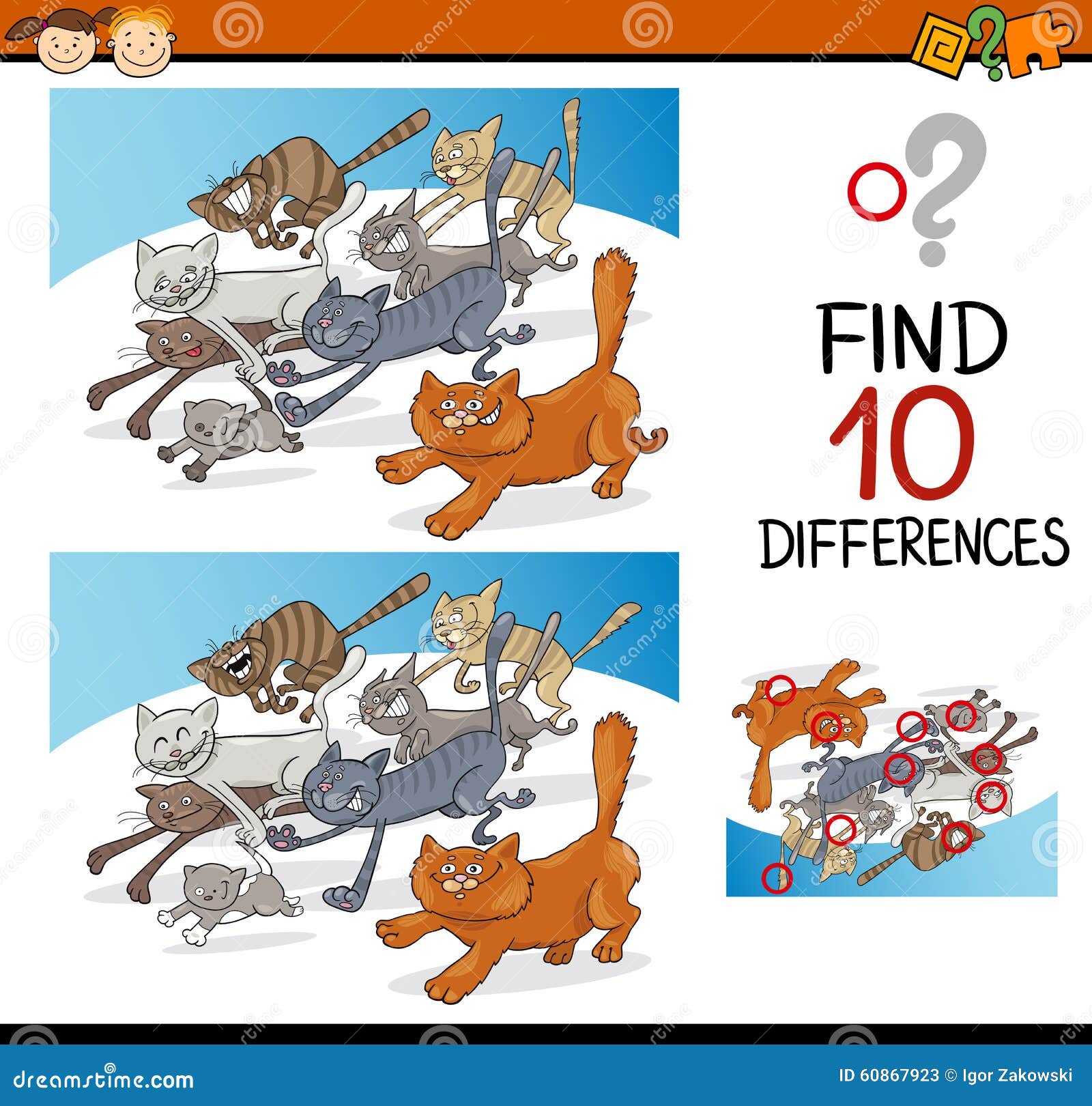 Jogo Educacional De Diferenças Com Desenho Animado Jogo De Gatos