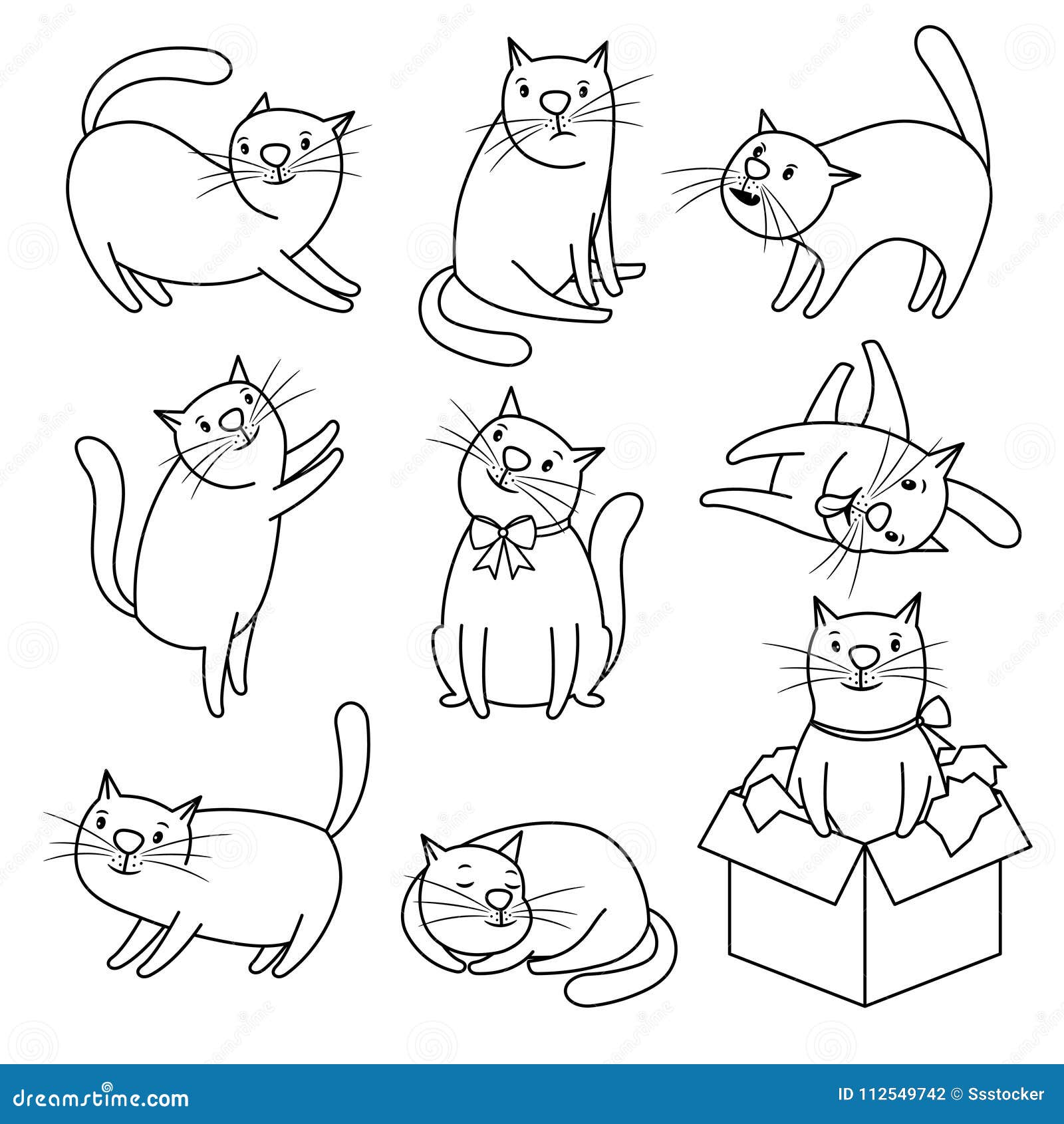 Vetores de Doodle De Gato Coleção De Ícones De Gatos Mão Desenhada