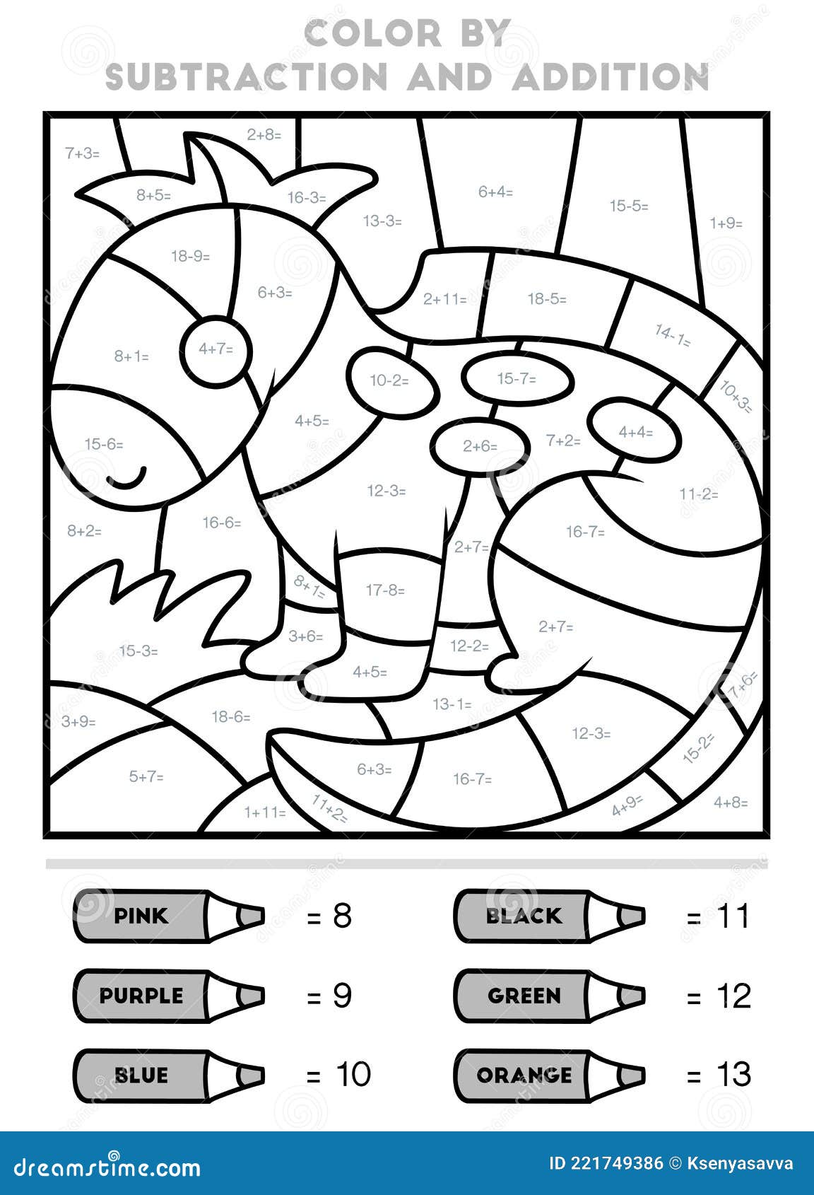 Jogo De Educação Colorido Por Adição E Subtração Para O Dinossauro Infantil  Ilustração do Vetor - Ilustração de enigma, figura: 214943549