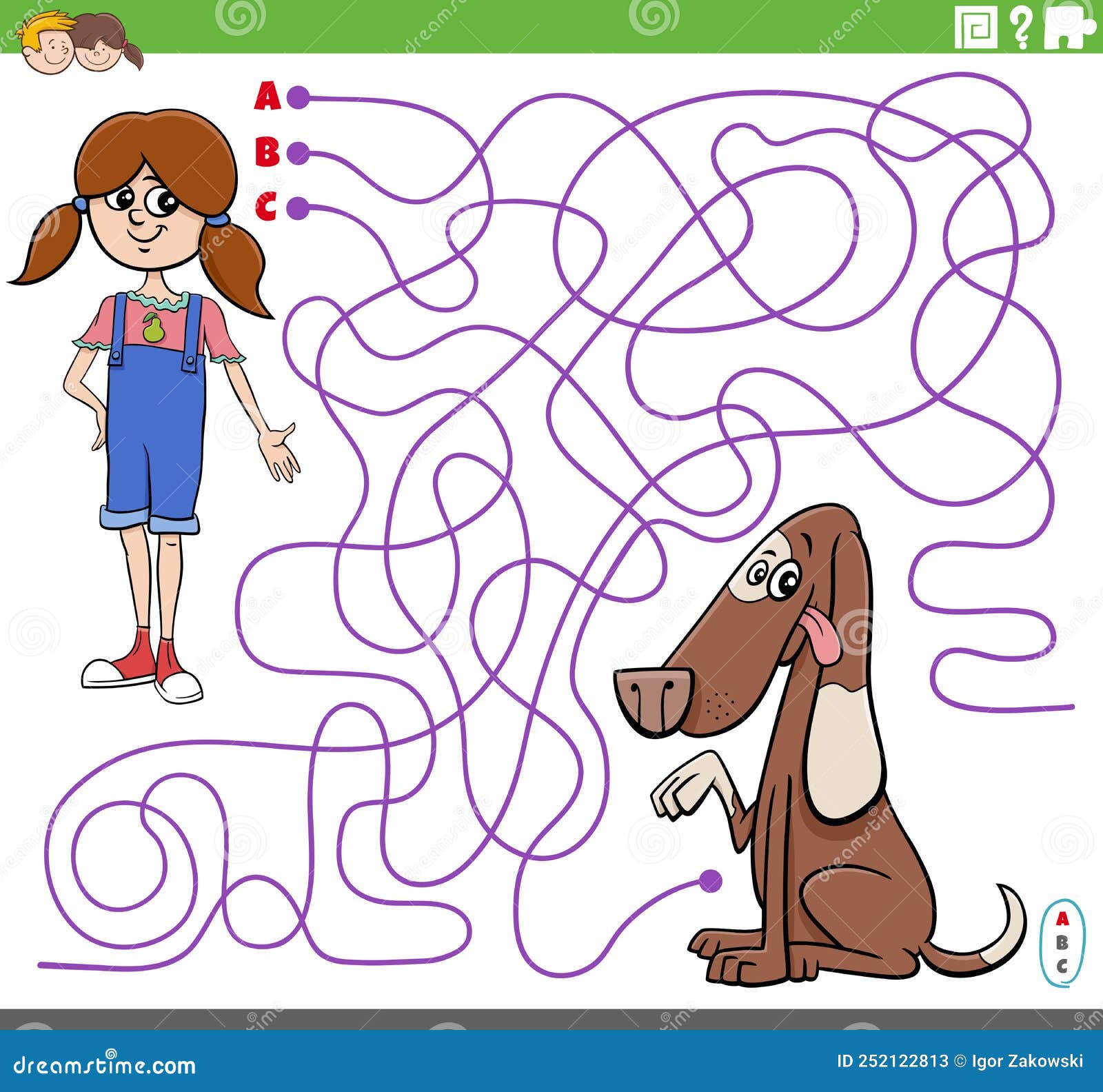 Desenho de labirinto com cachorro jogando jogos de computador para