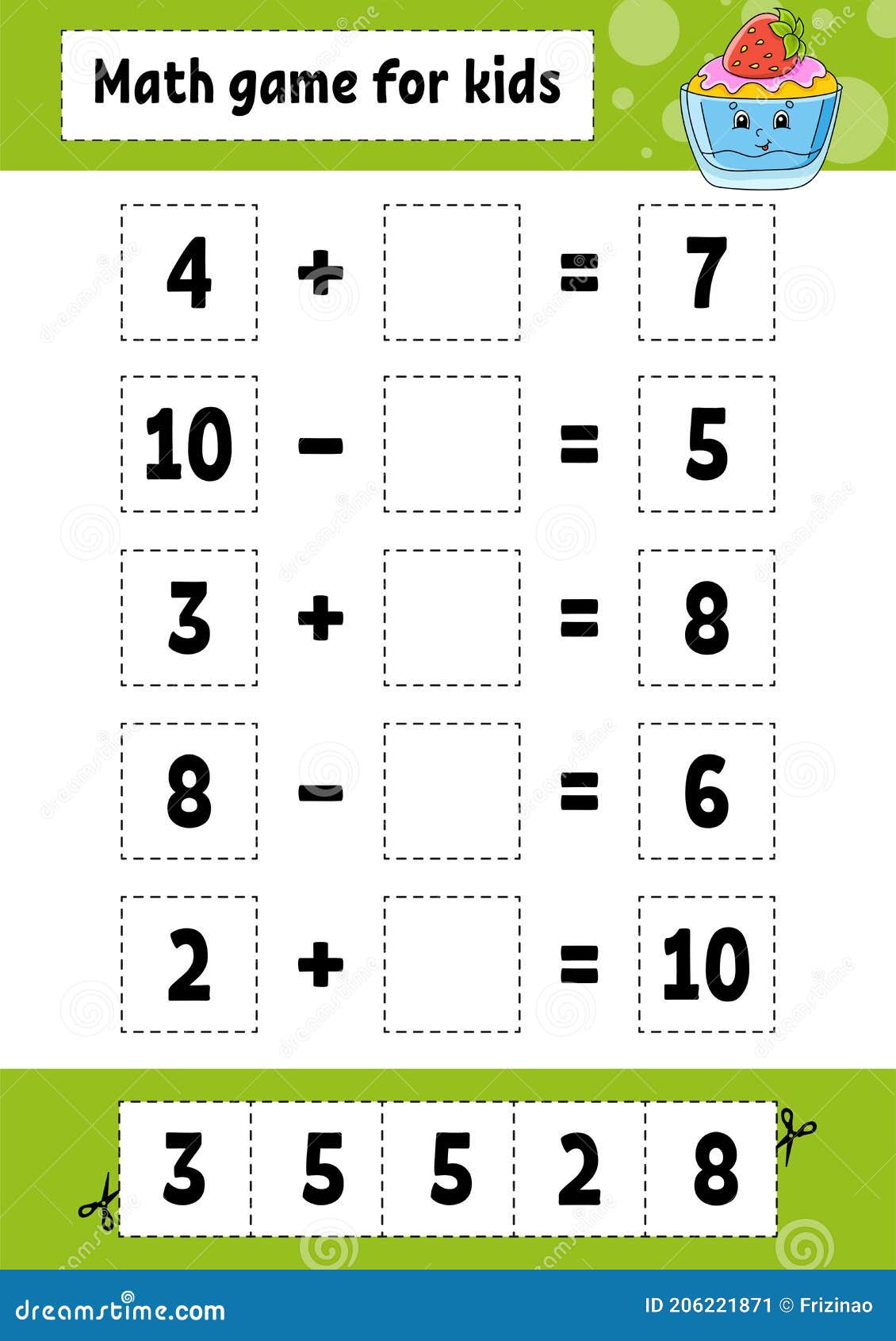 Jogo de matemática para crianças. planilha de desenvolvimento de