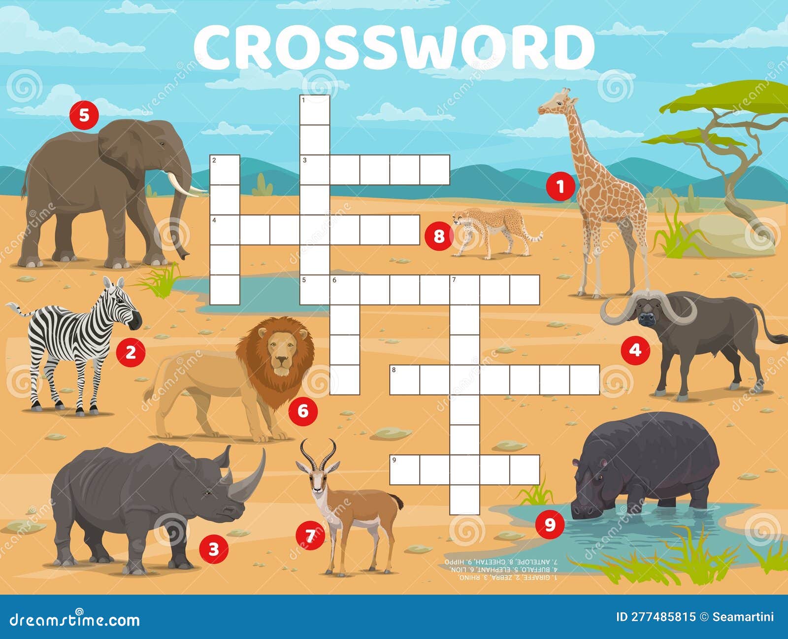 Palavras cruzadas com animais africanos jogos puzzle planilha