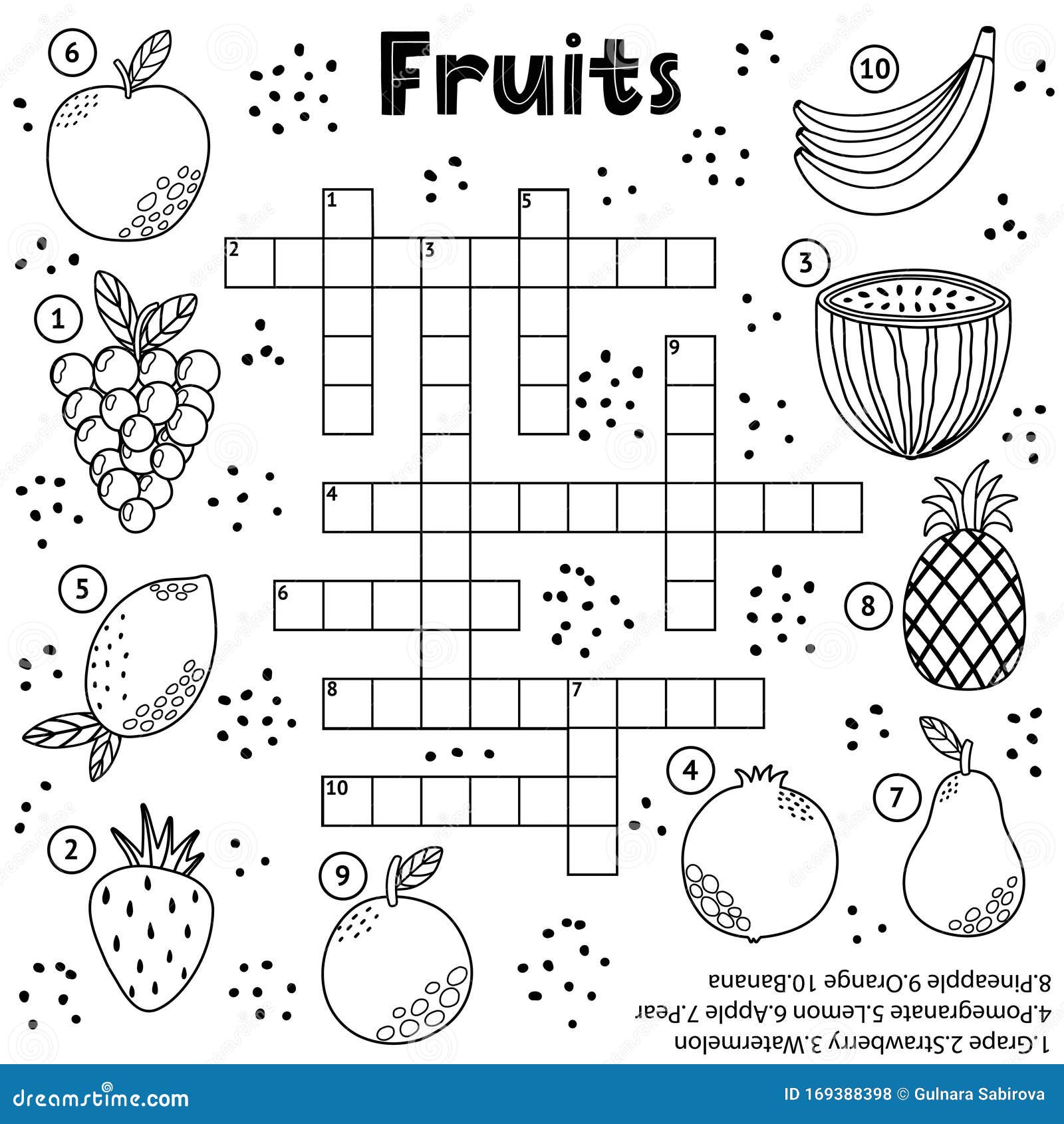 Jogo De Palavras Cruzadas Preto-e-branco Com Frutas Para Crianças  Ilustração do Vetor - Ilustração de teste, kindergarten: 169388398