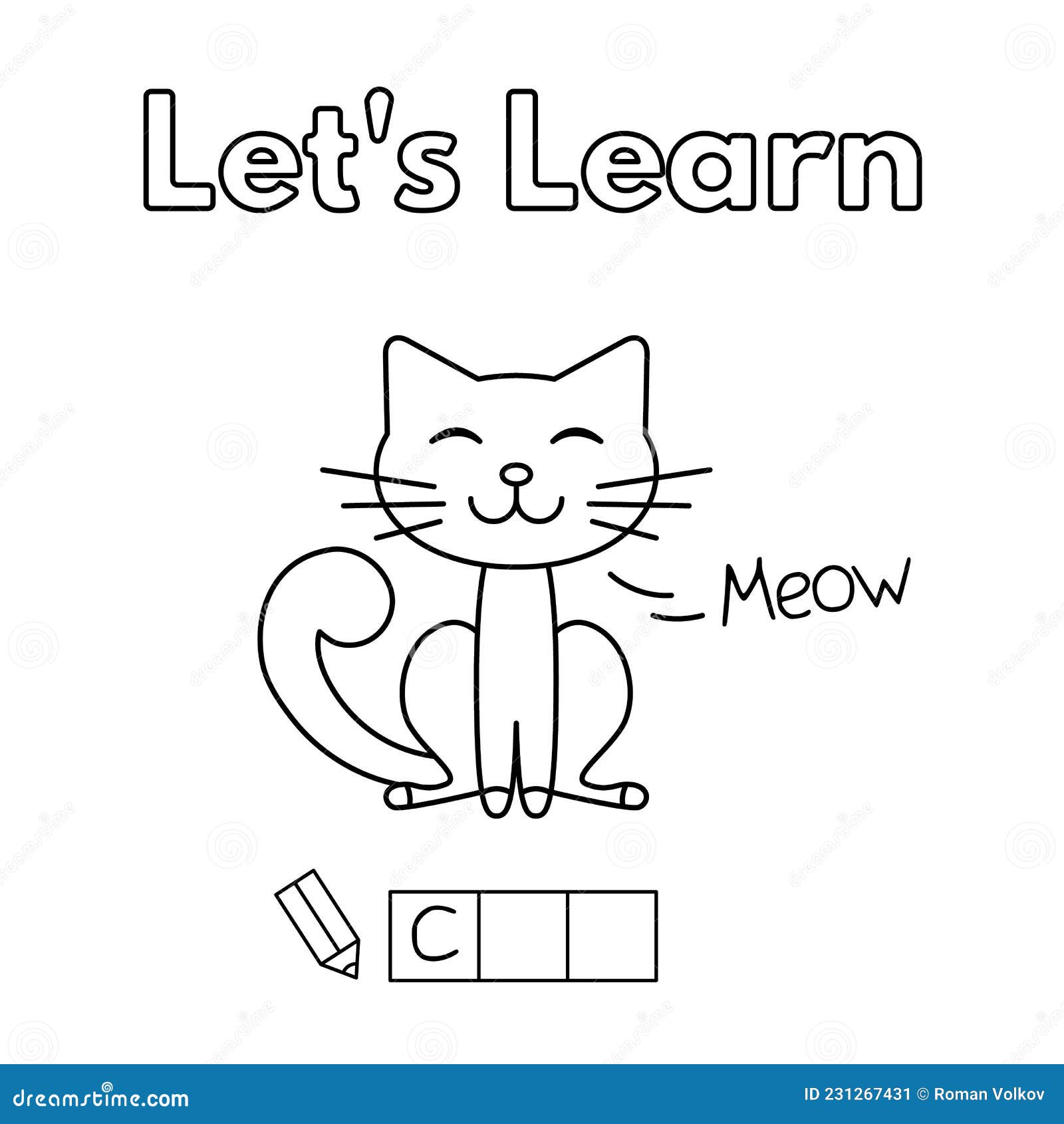 Alfabeto de livro para colorir de animais isolado no fundo branco  astronauta de gato de desenho animado vetorial