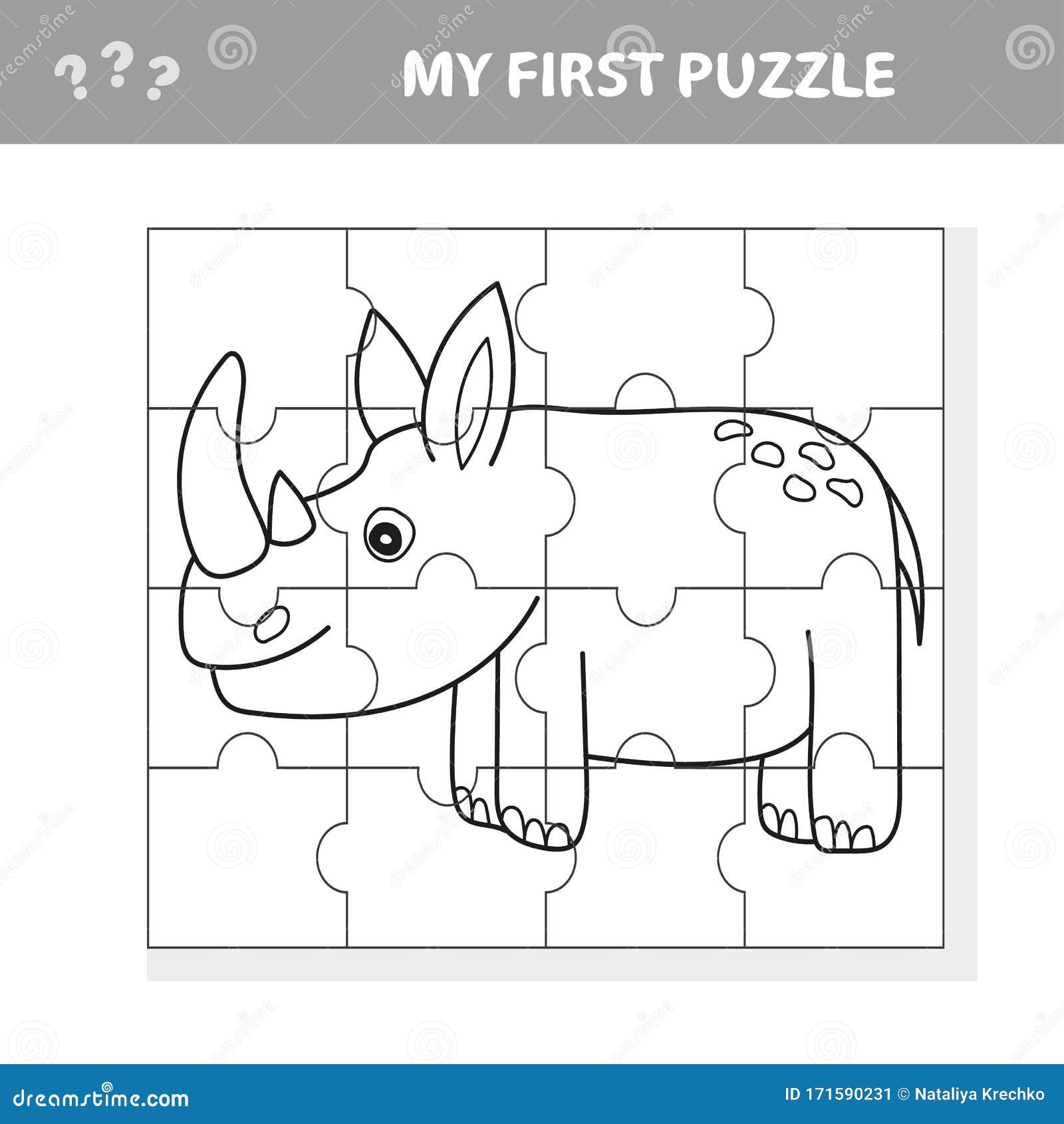 Ilustração em vetor dos desenhos animados do jogo de quebra-cabeça de  educação para crianças pré-escolares com hipopótamo engraçado. meu primeiro  quebra-cabeça e página para colorir