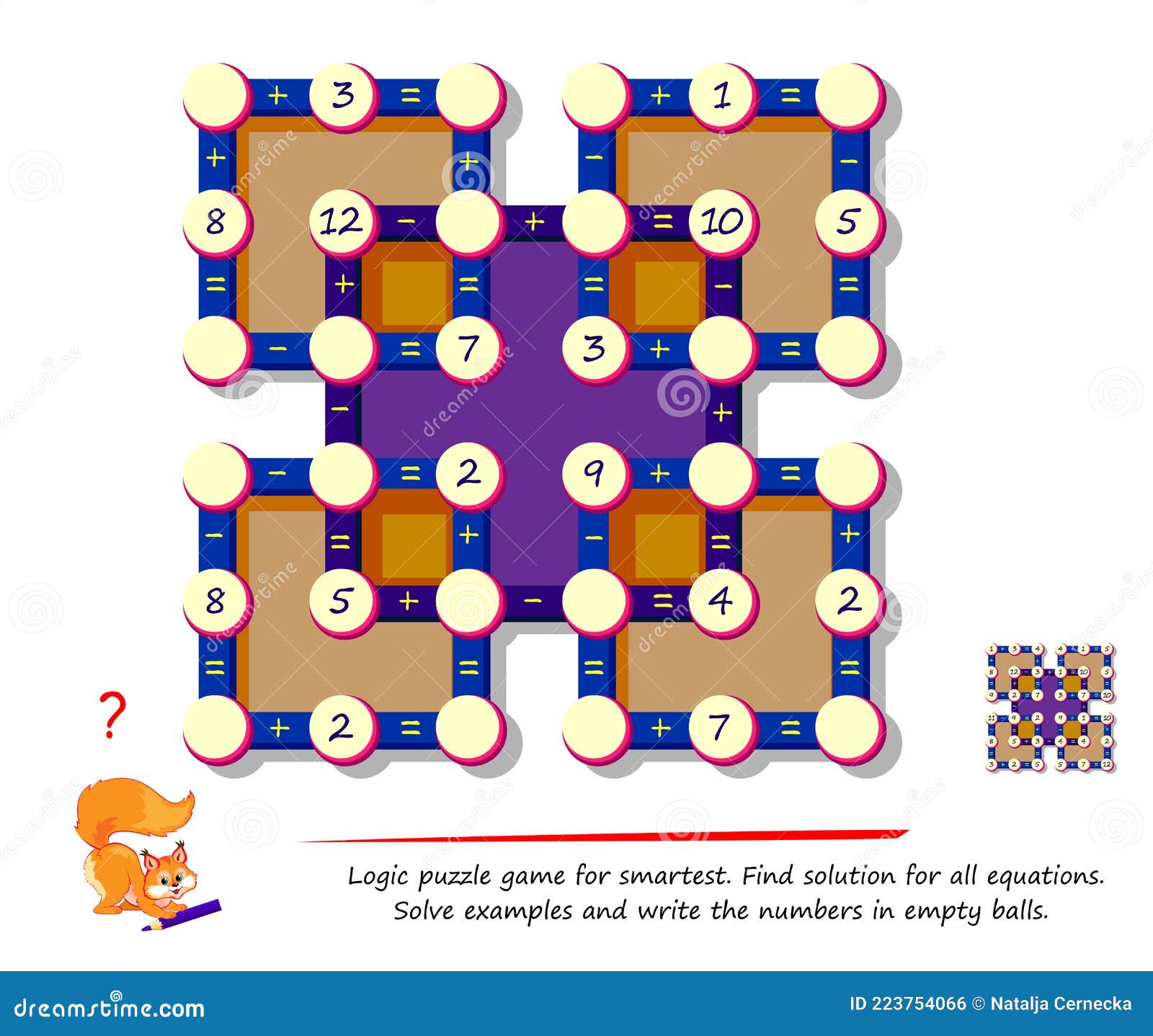 Jogo Quebra Cabeça Lógica Matemática Para Mais Inteligente Resolva Exemplos  imagem vetorial de Nataljacernecka© 383006262