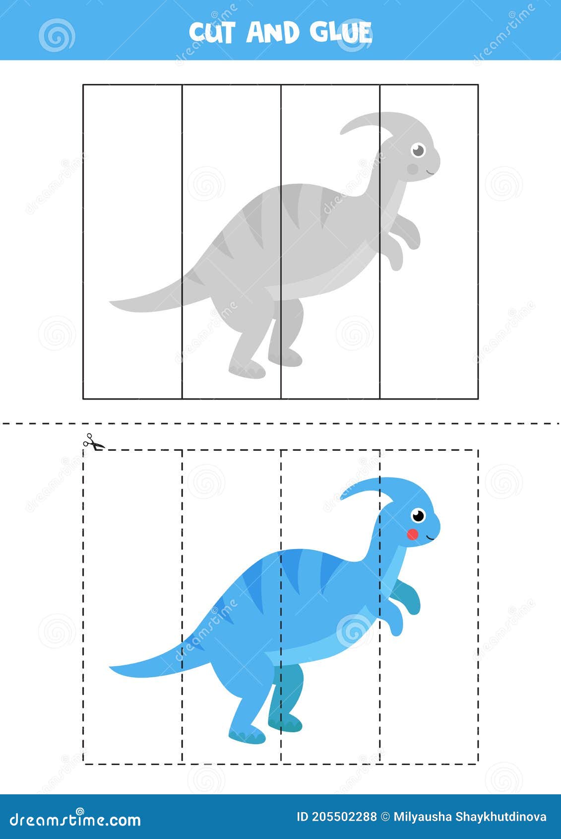 jogo de educação para crianças cortado e colado com dinossauro  pré-histórico bonito dos desenhos animados parasaurolophus 9639071 Vetor no  Vecteezy