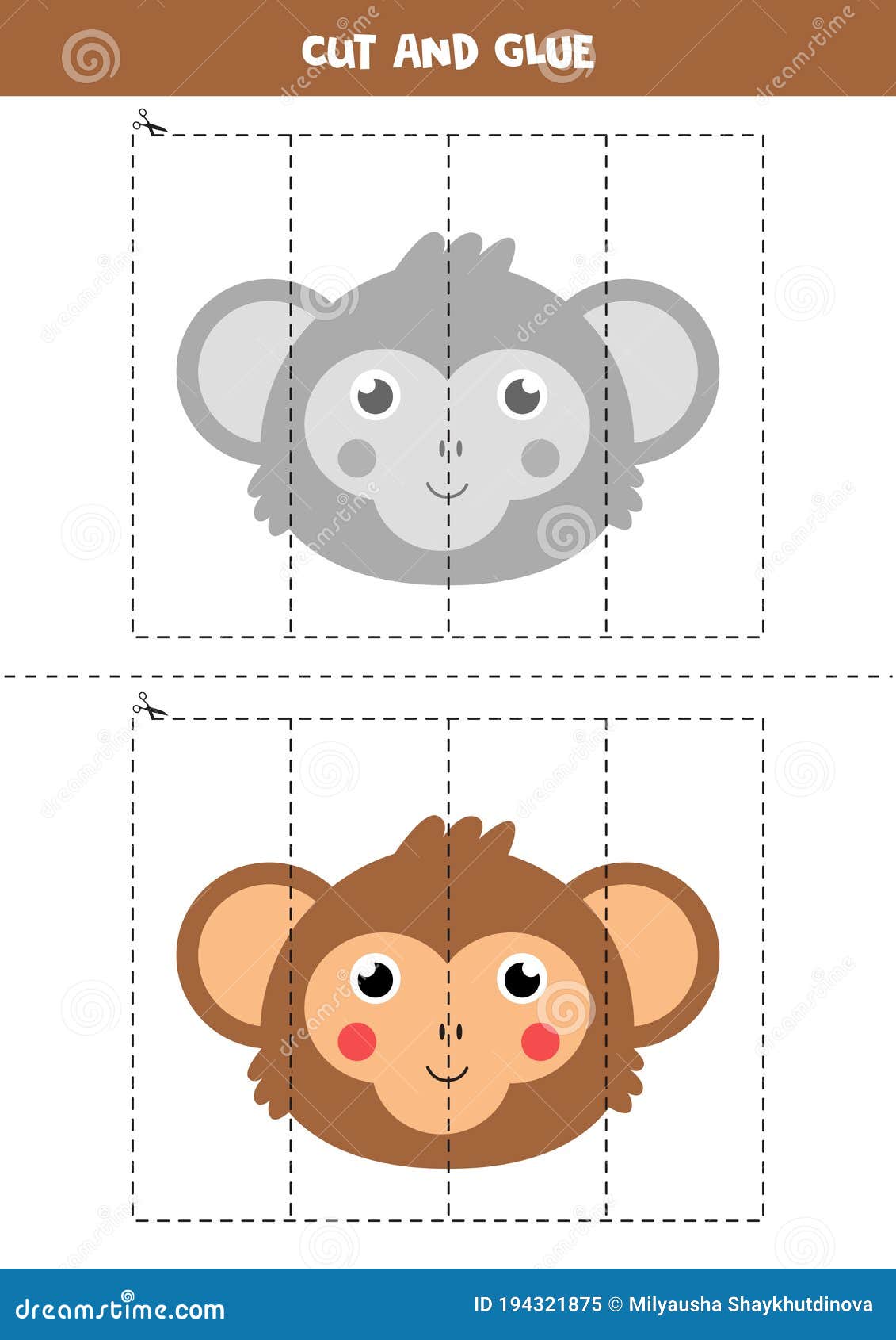 Jogo de desenho infantil com uma amostra do macaco. estilo de desenho  animado. ilustração vetorial.