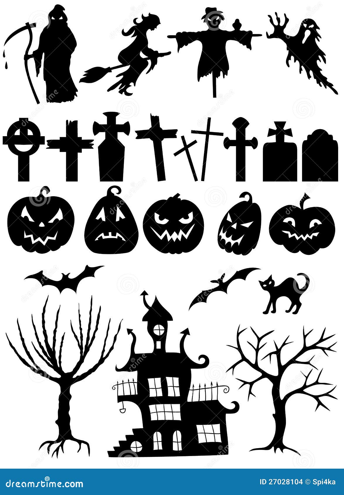 Jogo De Silhuetas De Halloween Ilustração do Vetor - Ilustração de sepultura, cruz: 27028104