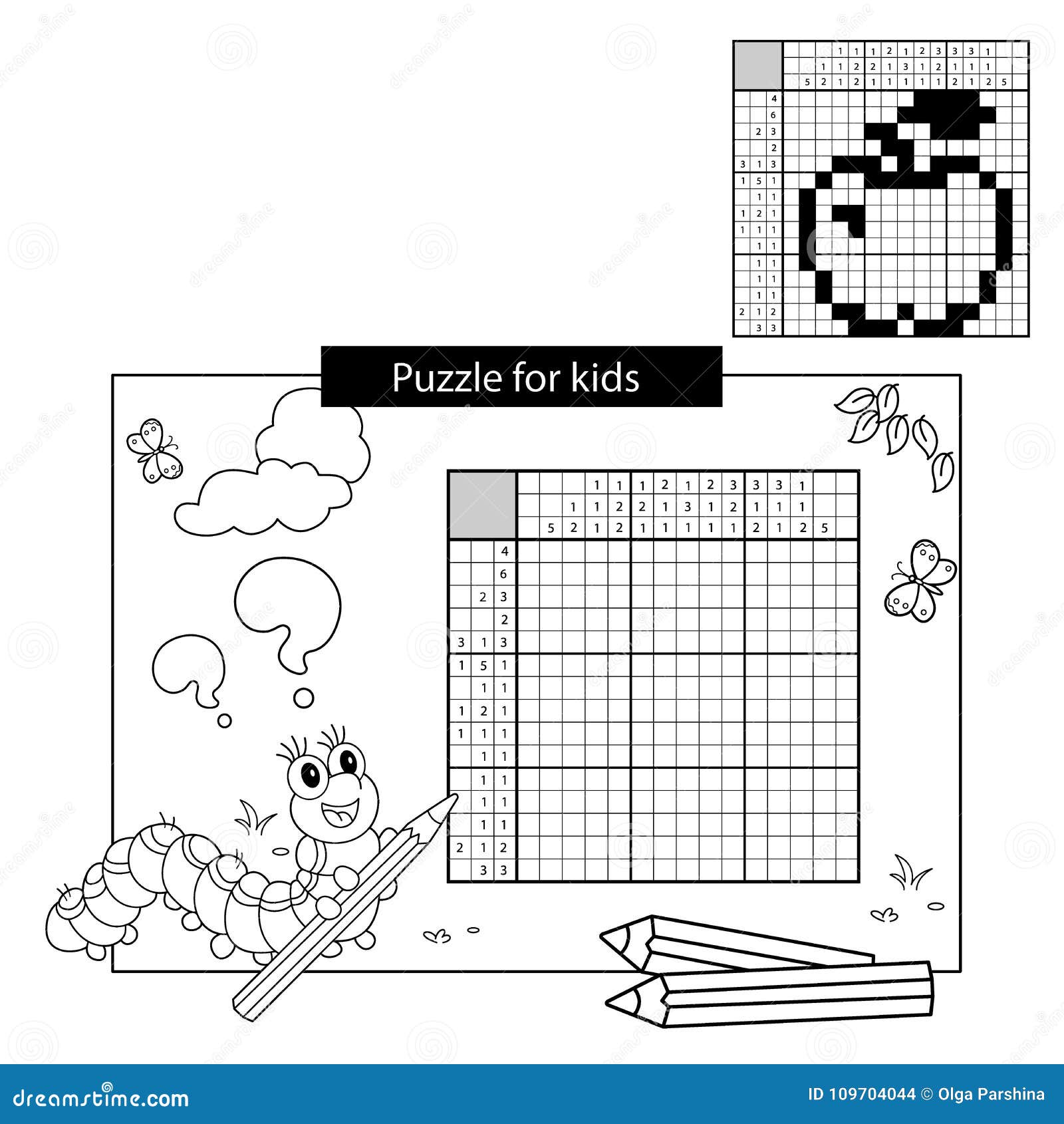 Puzzle de pintar por número (nonogram), jogo educacional para crianças,  fish