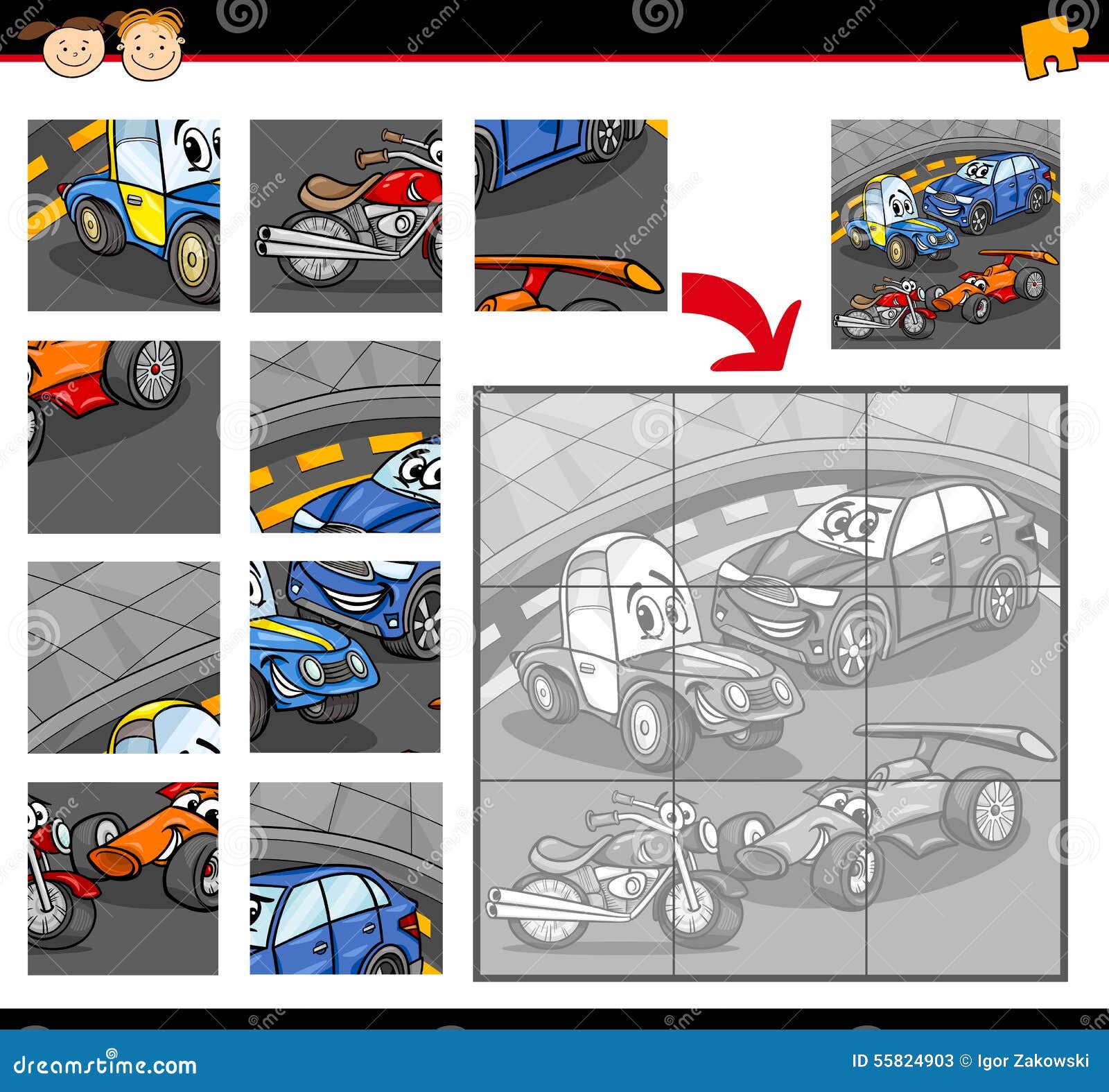 Quantos carros de desenhos animados contando jogo para colorir e