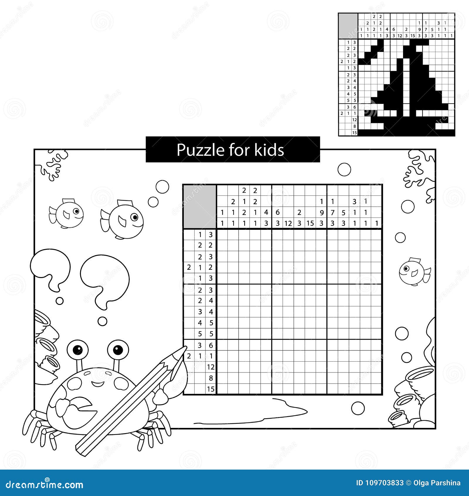 Puzzle de pintar por número (nonogram), jogo educativo para