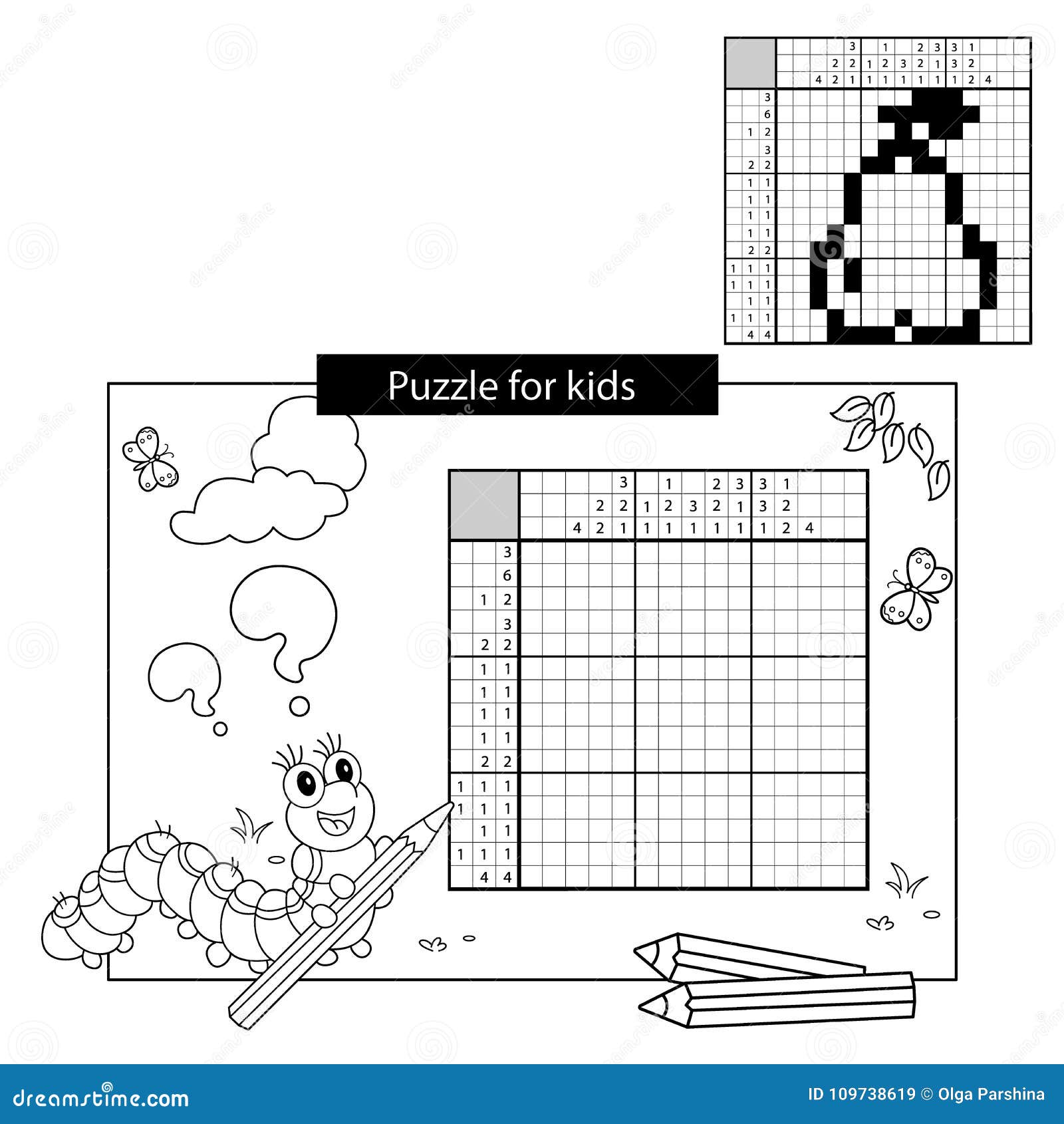 Puzzle de pintar por número (nonogram), jogo educacional para crianças,  apple