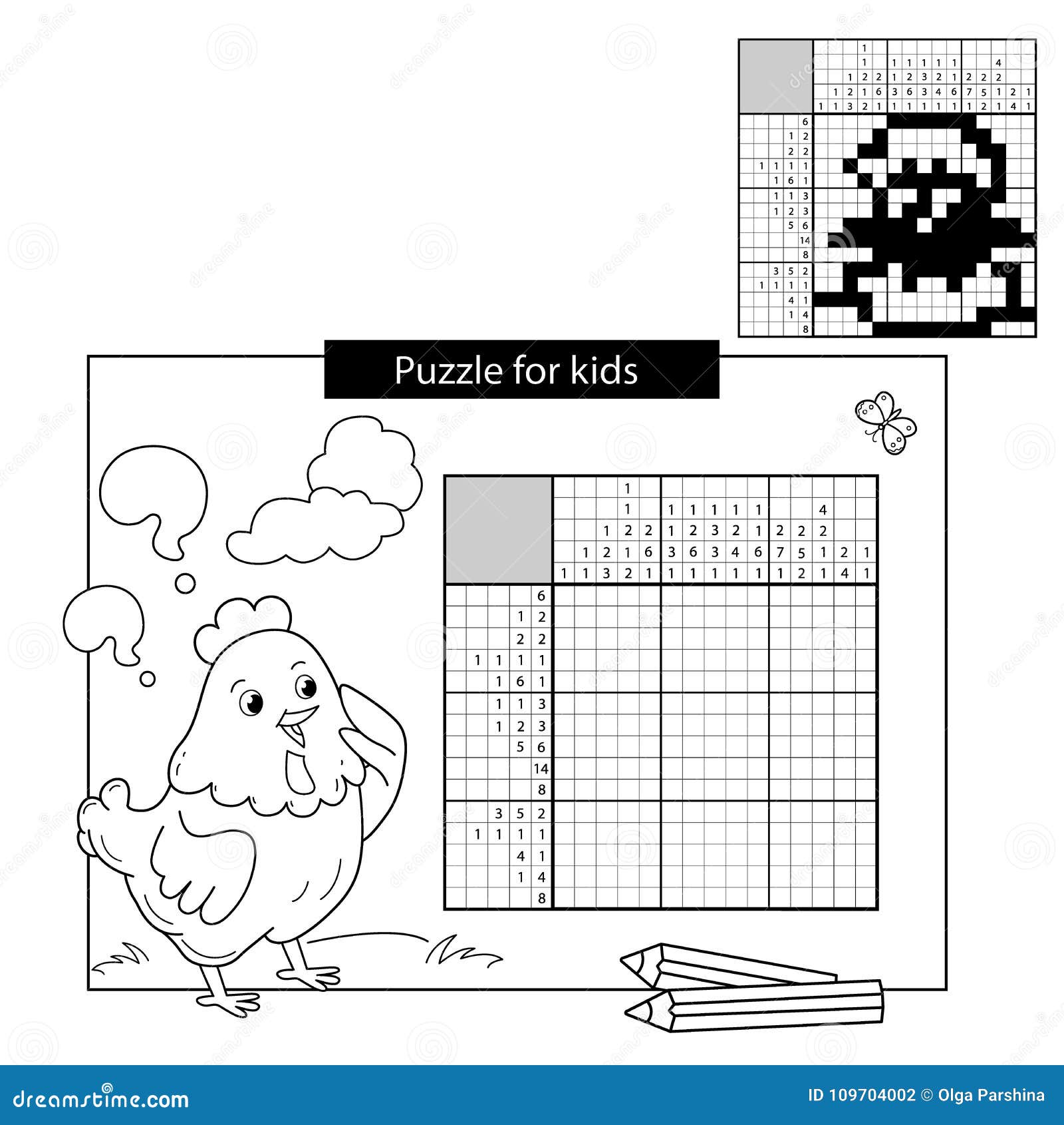 Puzzle de pintar por número (nonogram), jogo educacional para crianças,  apple