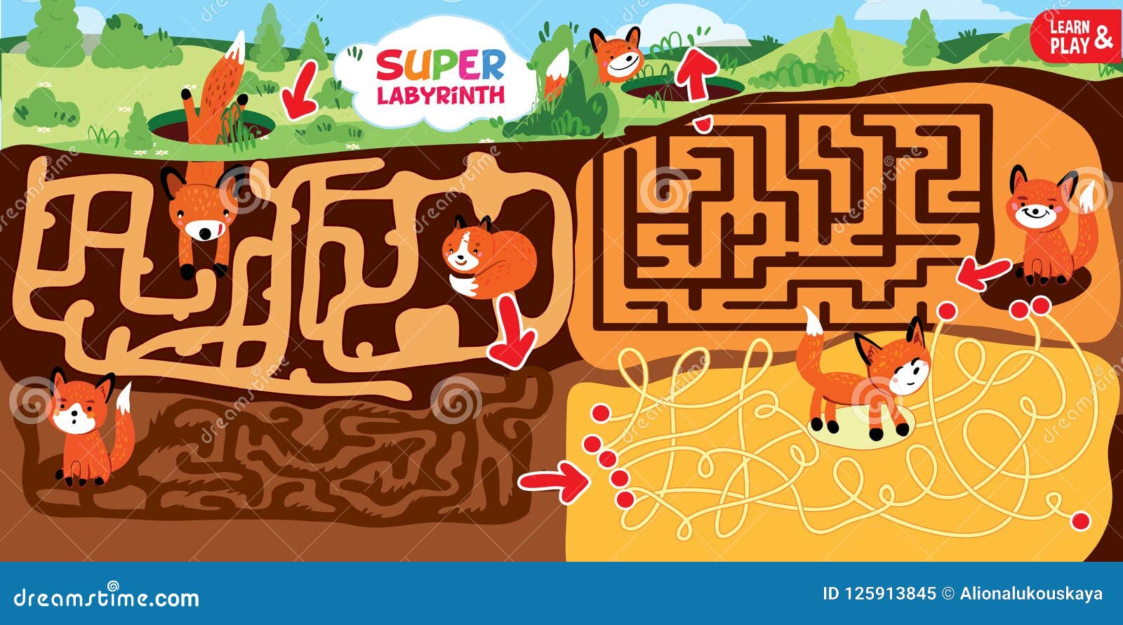 Jogo Do Labirinto Do Enigma Para Crianças O Labirinto Super Consiste  Diversas Fases Subterrâneas a Raposa Da Ajuda Sai Do Furo Ve Ilustração do  Vetor - Ilustração de raposa, madeira: 125913845