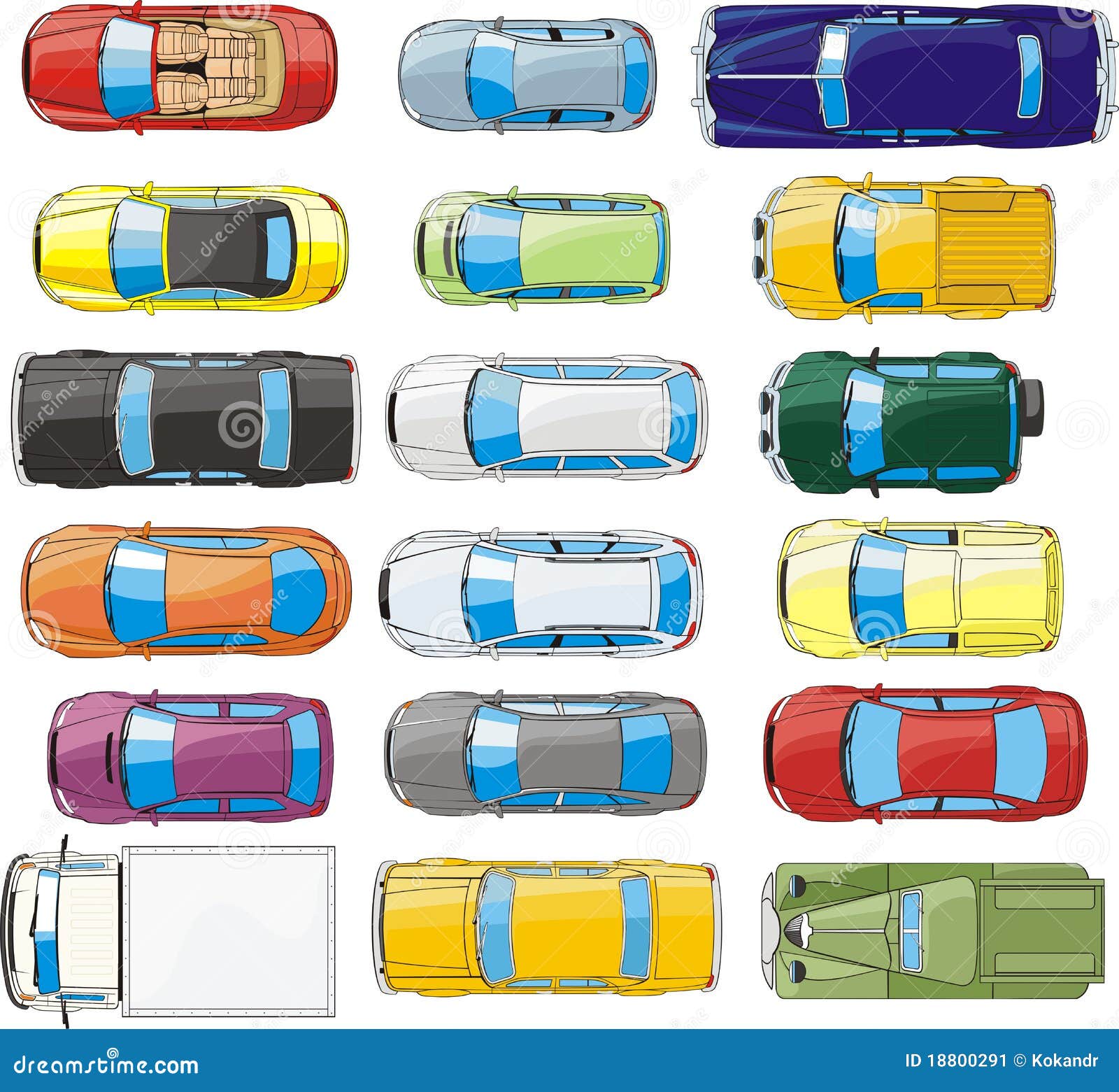 Jogo de três carros em quatro cores diferentes do vetor isolado