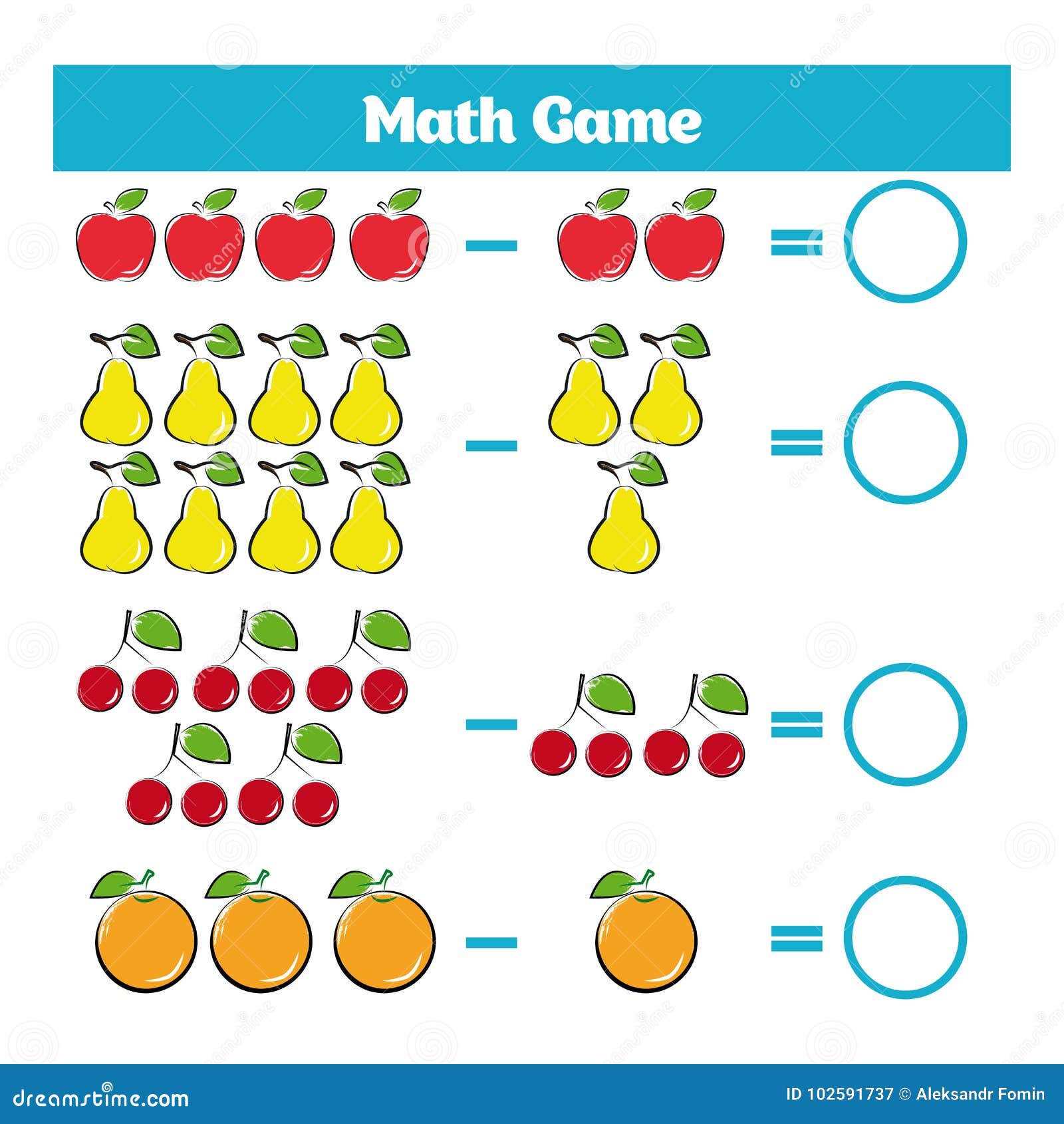 Jogo de matemática infantil subtração e adição de números colorir uvas mini  tarefa escrever a resposta