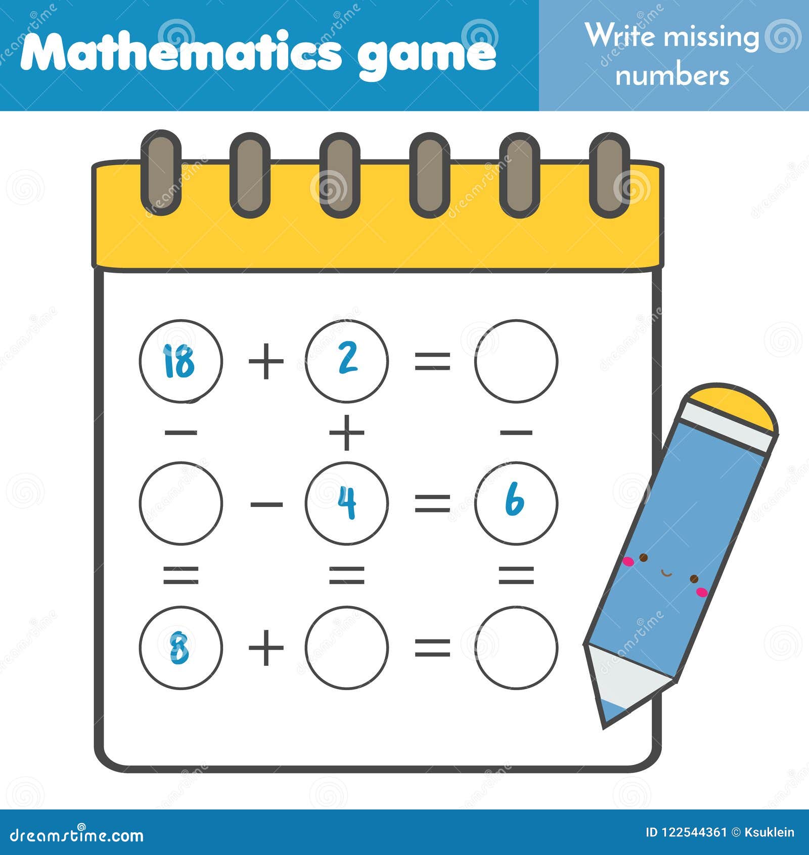 Jogo de matemática infantil subtração e adição de números página