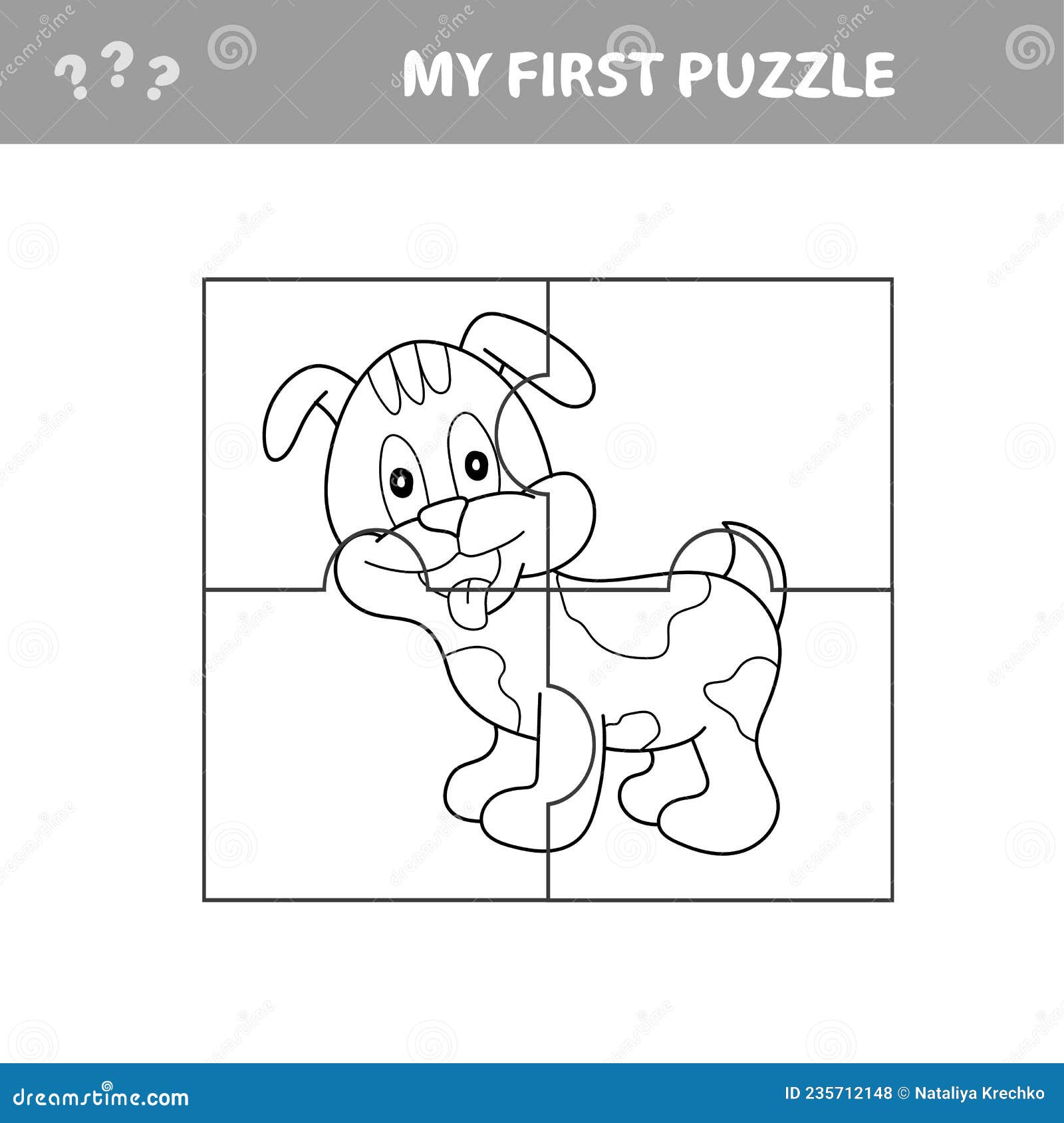 Jogo educacional de quebra-cabeça para crianças em idade pré-escolar com  ilustração vetorial de personagens de cães