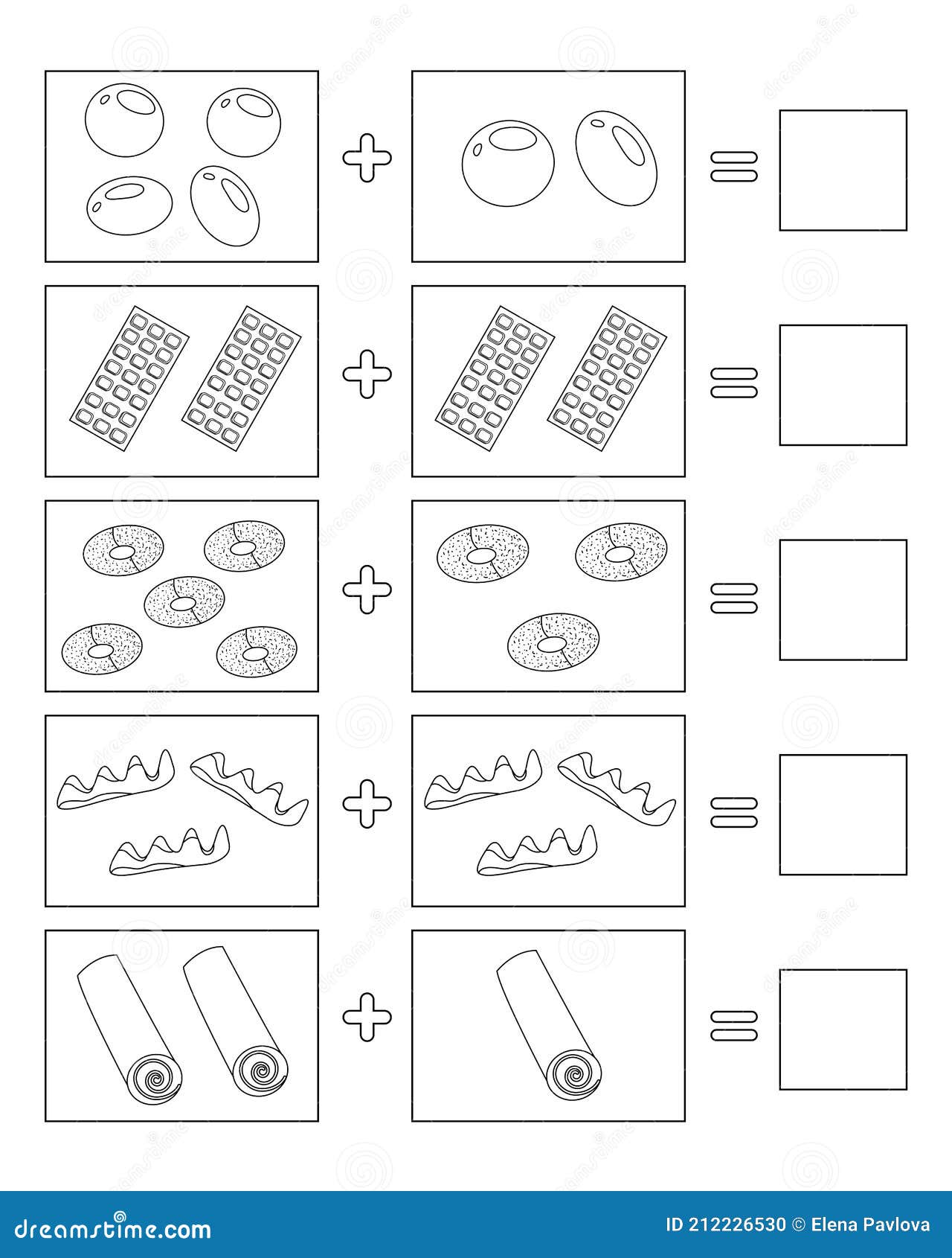 Jogo Educativo Para Crianças. Comida Colorida. Resolva Exemplos De  Matemática Para Adição. Dobre Doces Royalty Free SVG, Cliparts, Vetores, e  Ilustrações Stock. Image 164693449