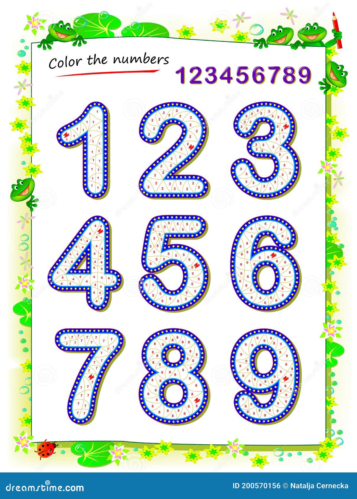 Jogo Educativo Para Crianças Pequenas Estudar Números Livro De Cores Pintar  Cada Número Planilha Imprimível Para Matemática Escol Ilustração do Vetor -  Ilustração de jogo, bebê: 200570156