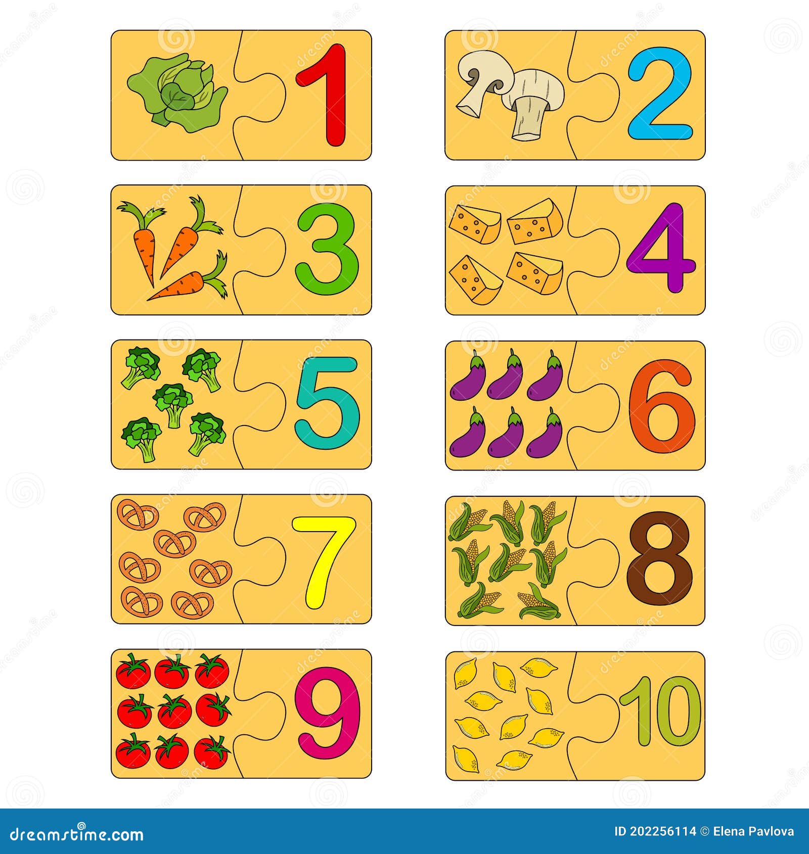 Jogo Educativo Para Crianças. Versão Correta Dos Puzzles Montados. Quebra- cabeça De Coleção Com Números E Vegetais. Jogo De Quebra Ilustração Stock -  Ilustração de mosaico, educacional: 202256114