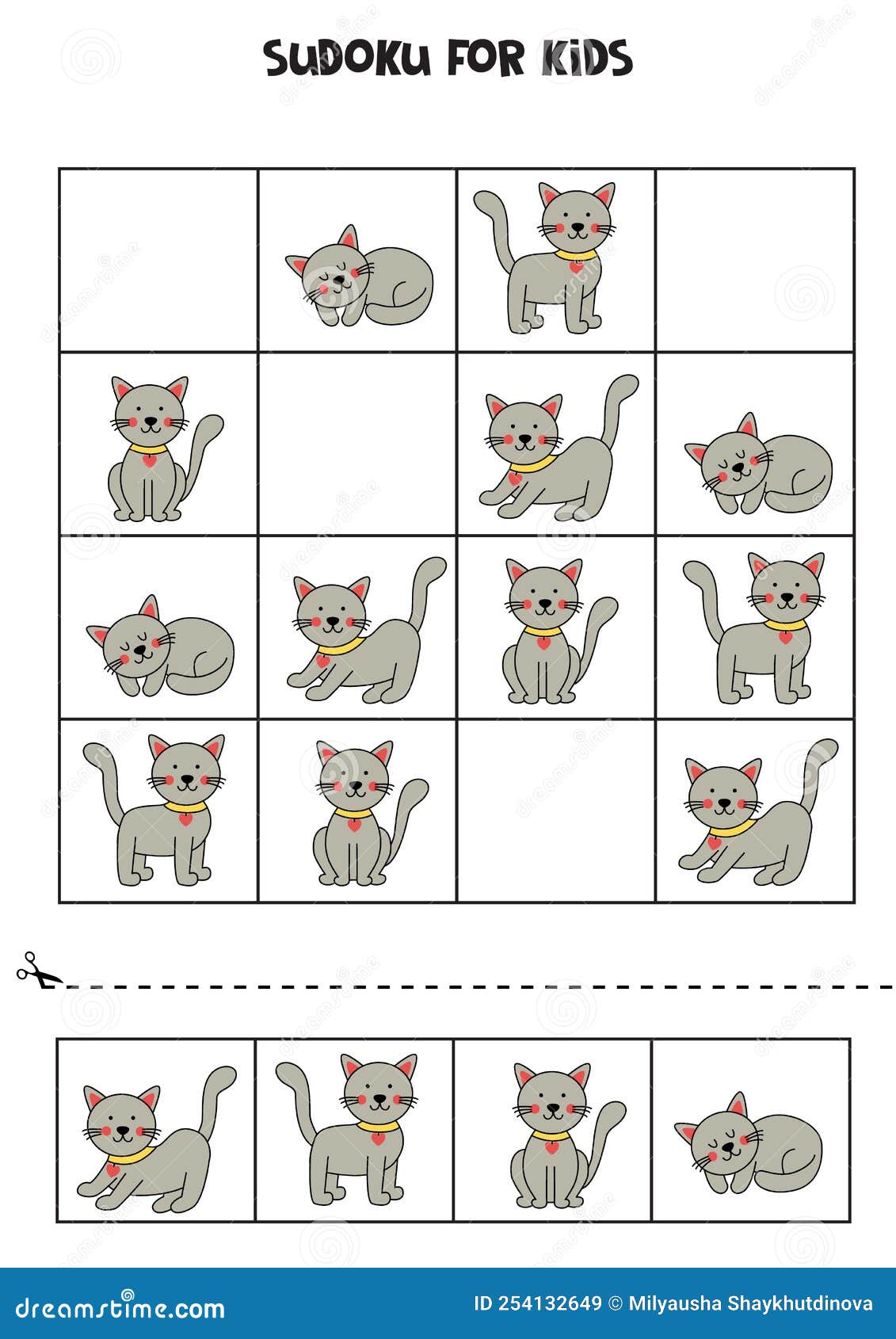 Jogo educativo de sudoku para crianças com gatos fofos