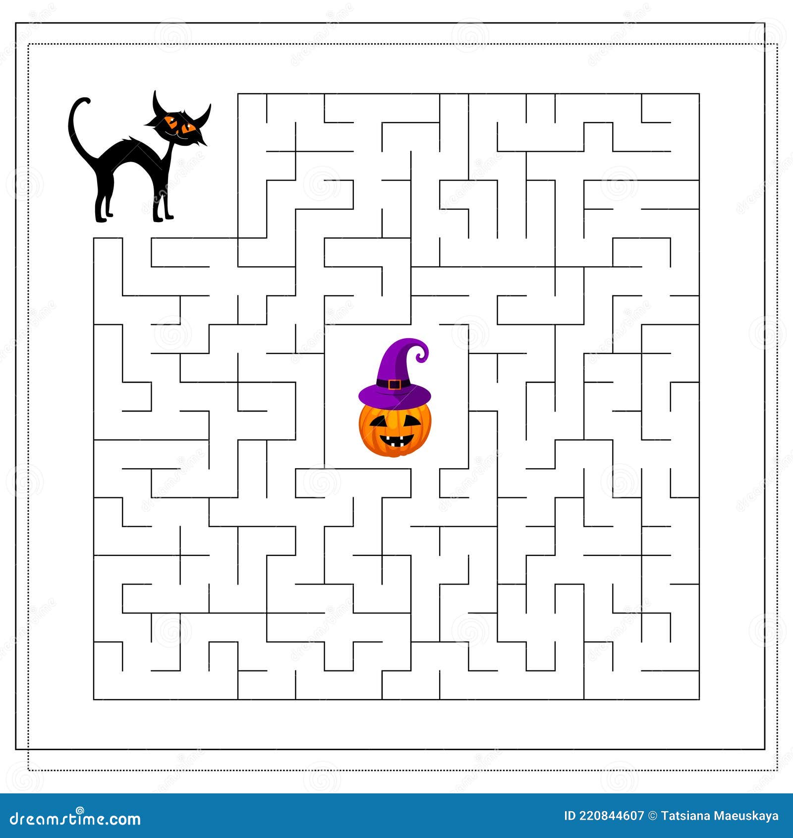 Ajude um gato preto a encontrar o caminho para a casa. jogo de labirinto de  halloween para crianças em estilo cartoon