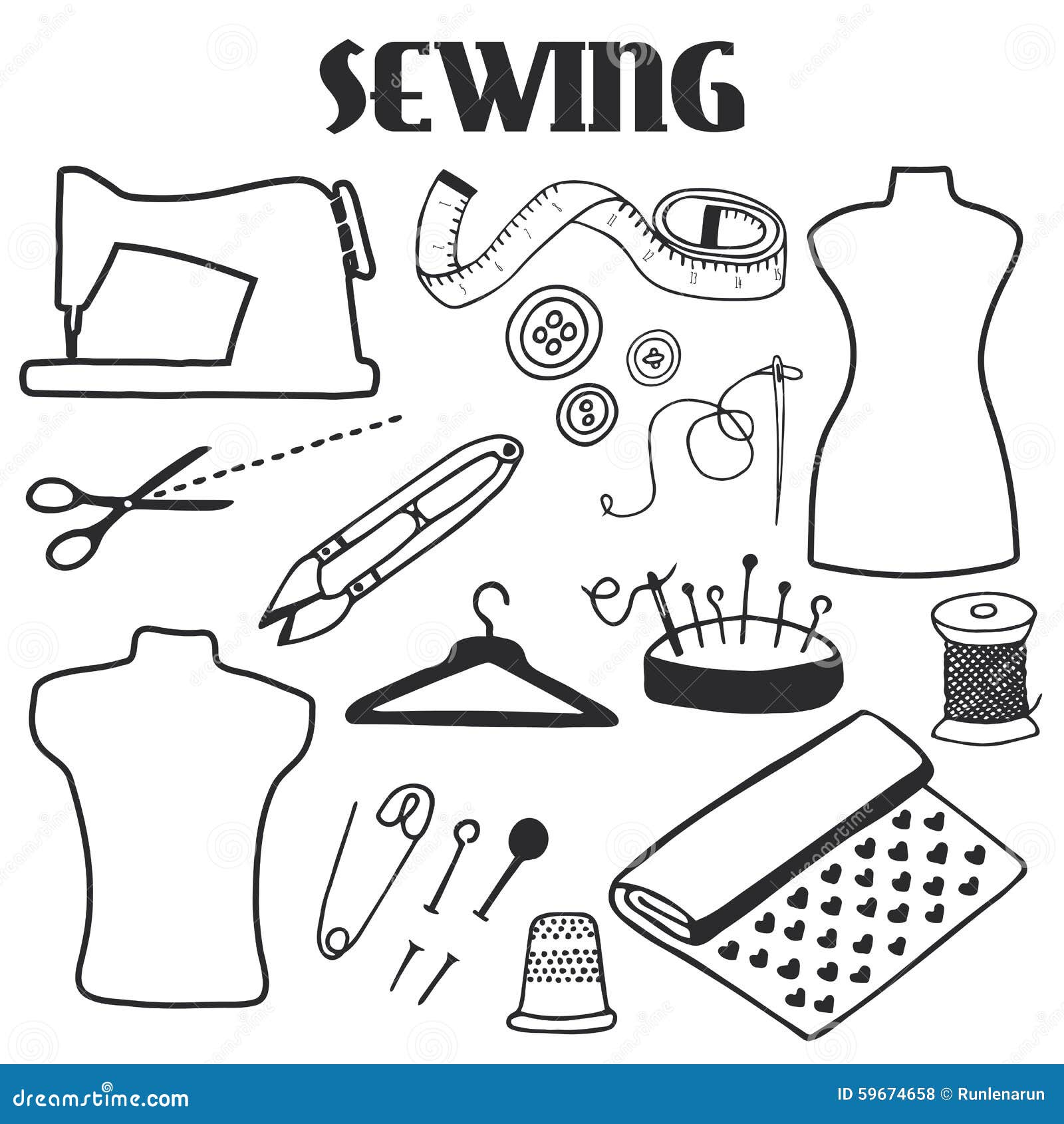 Jogo Sewing Ferramentas Desenhados à Mão Dos Desenhos Animados Desenho Da  Garatuja Ilustração do Vetor - Ilustração de rabisco, dedal: 59674658